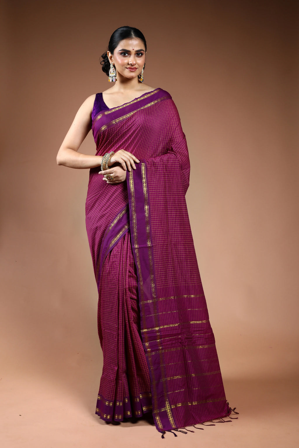Wine Semi Silk Ilkal Saree with Blouse Piece
