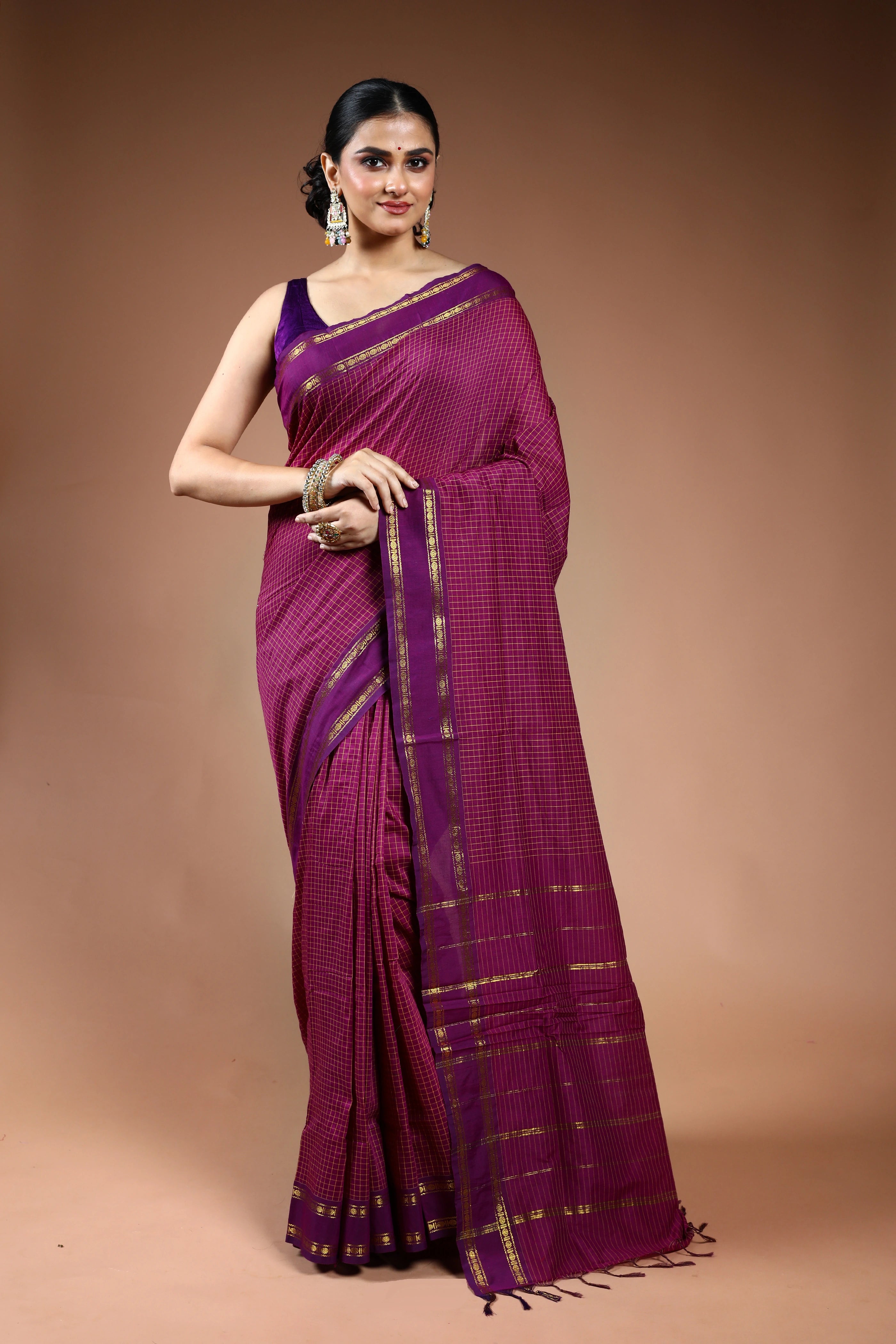 Wine Semi Silk Ilkal Saree with Blouse Piece