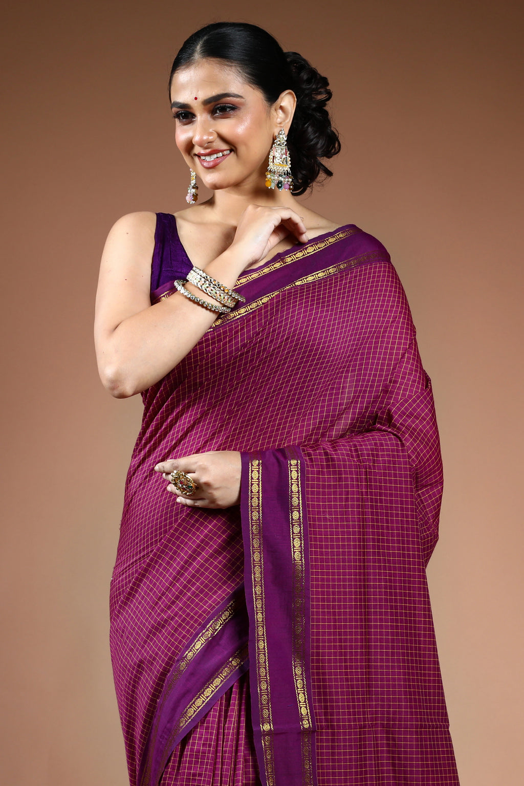 Wine Semi Silk Ilkal Saree with Blouse Piece