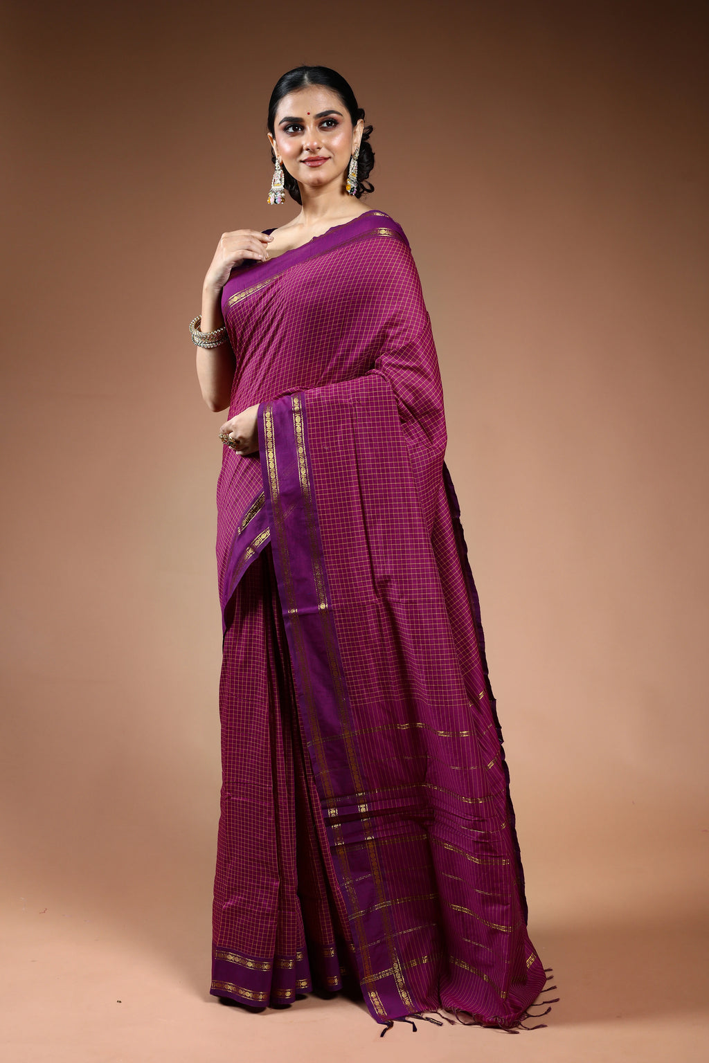 Wine Semi Silk Ilkal Saree with Blouse Piece