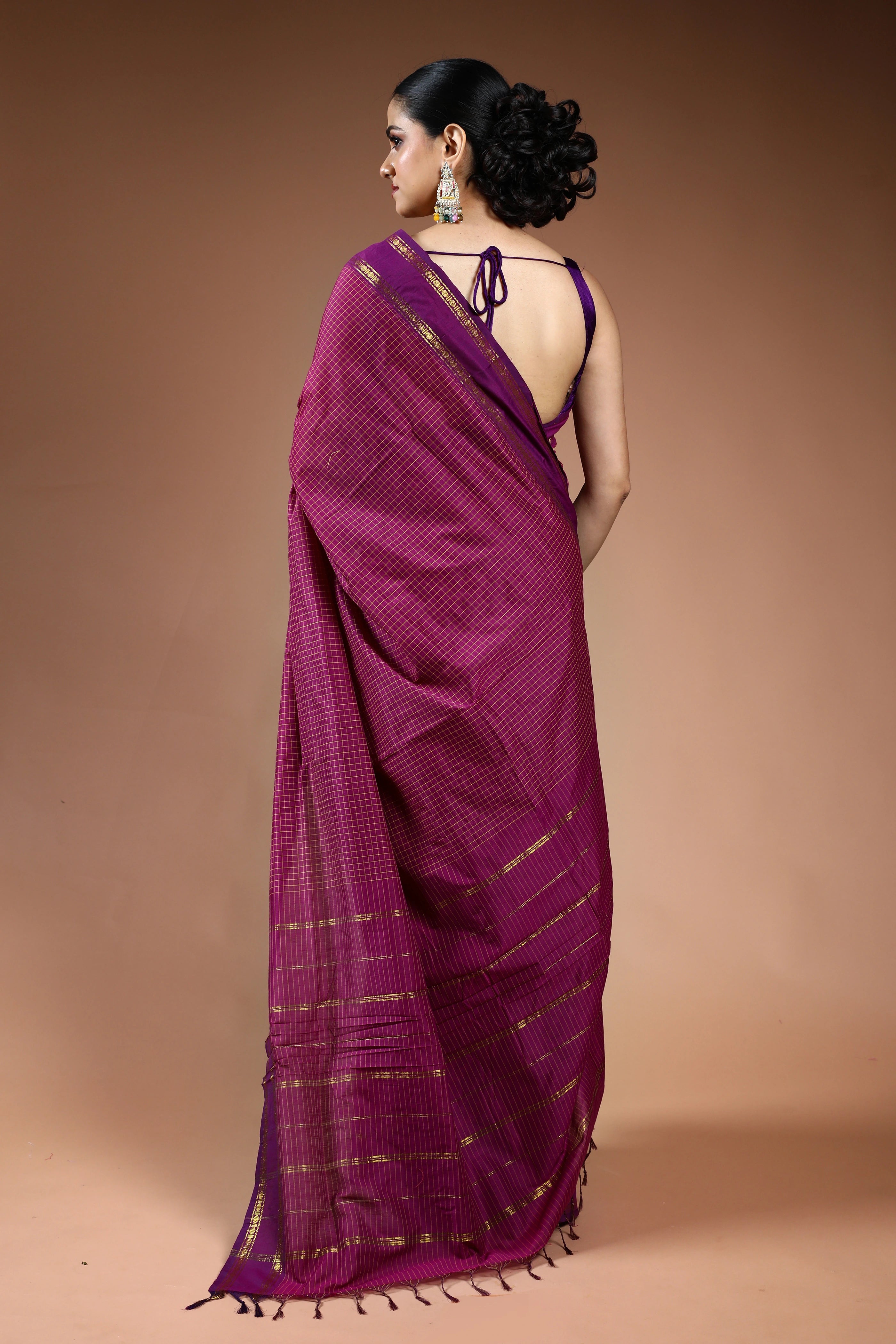 Wine Semi Silk Ilkal Saree with Blouse Piece