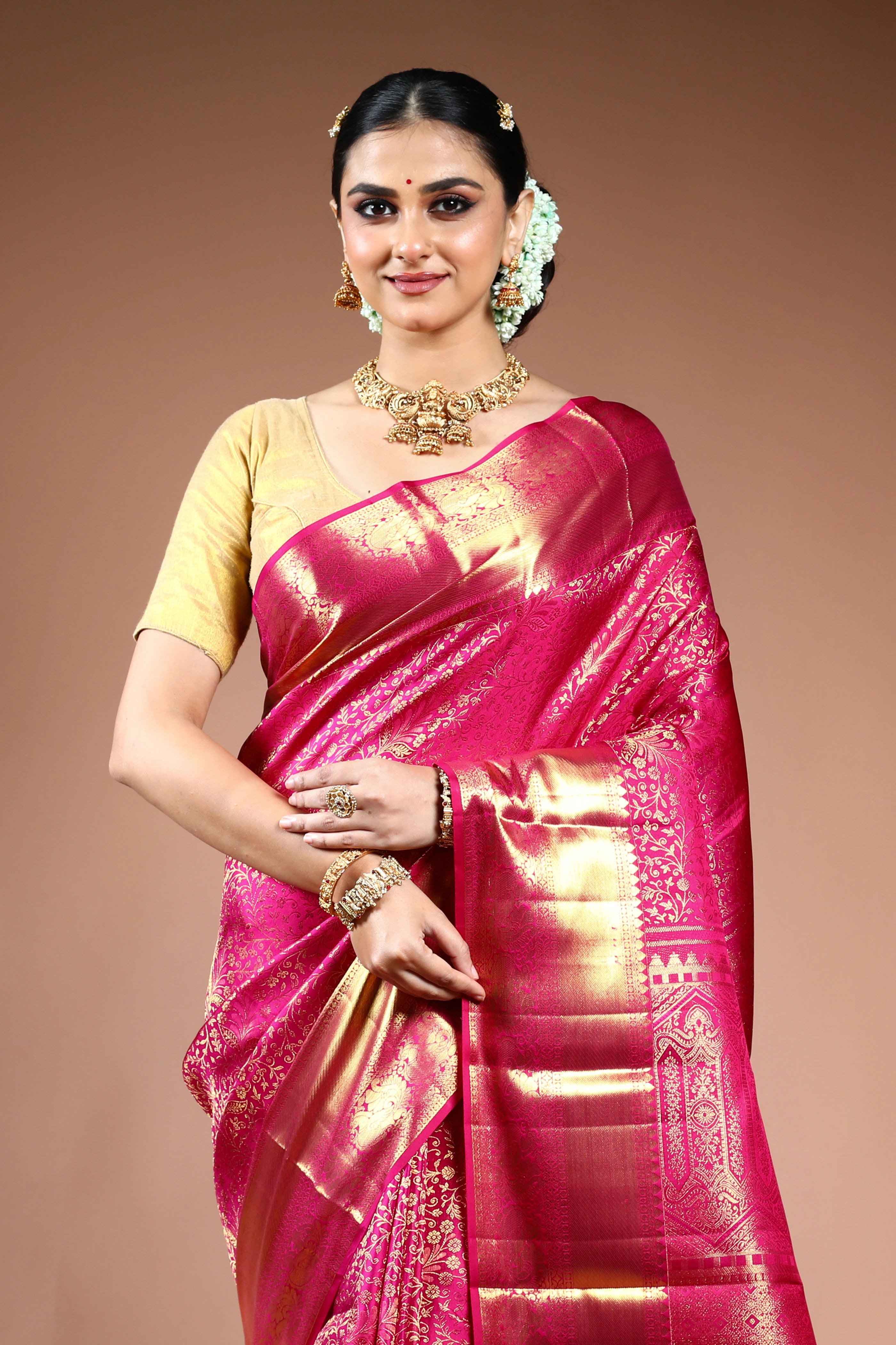 Rani Brocade Kanjivaram Saree with Blouse Piece