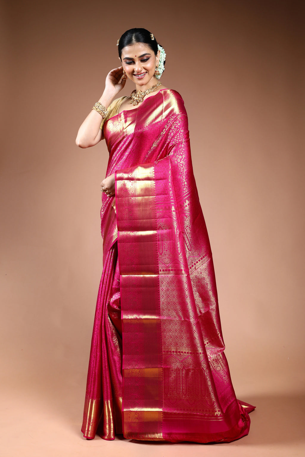 Rani Brocade Kanjivaram Saree with Blouse Piece