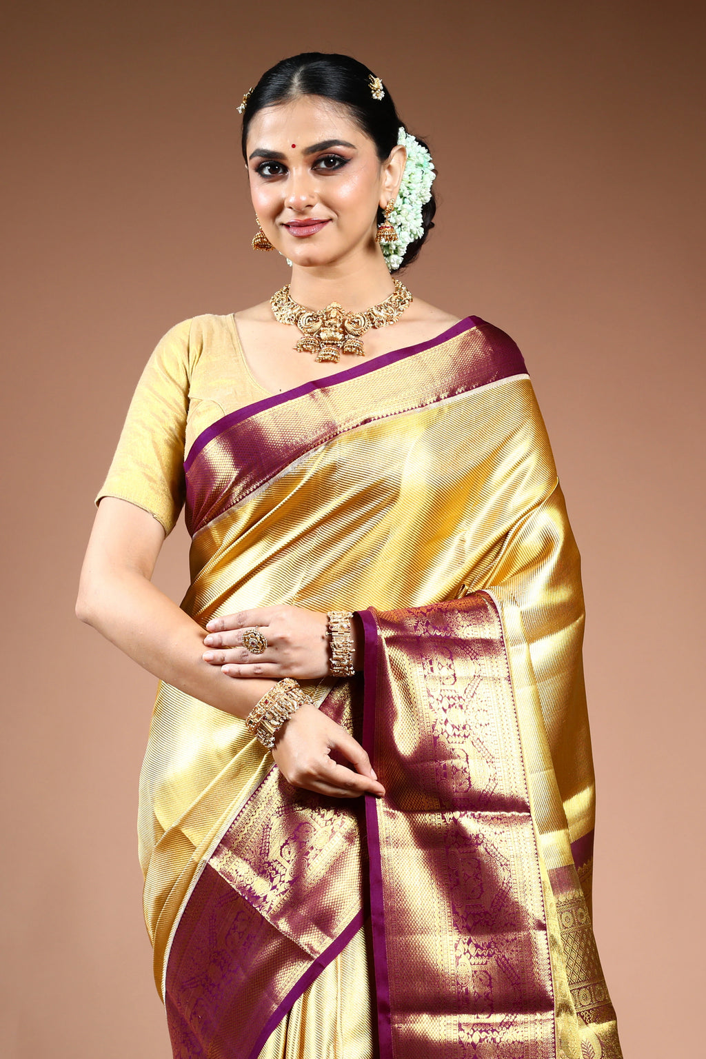 Golden Tissue Kanjivaram Saree with Blouse Piece