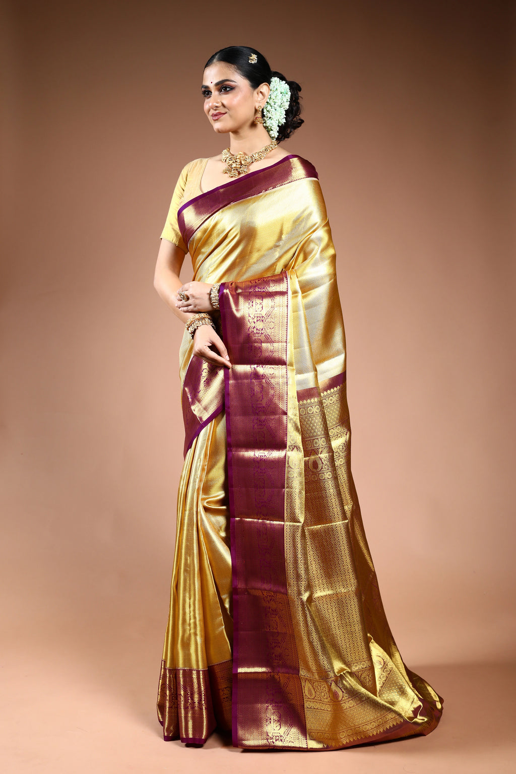 Golden Tissue Kanjivaram Saree with Blouse Piece