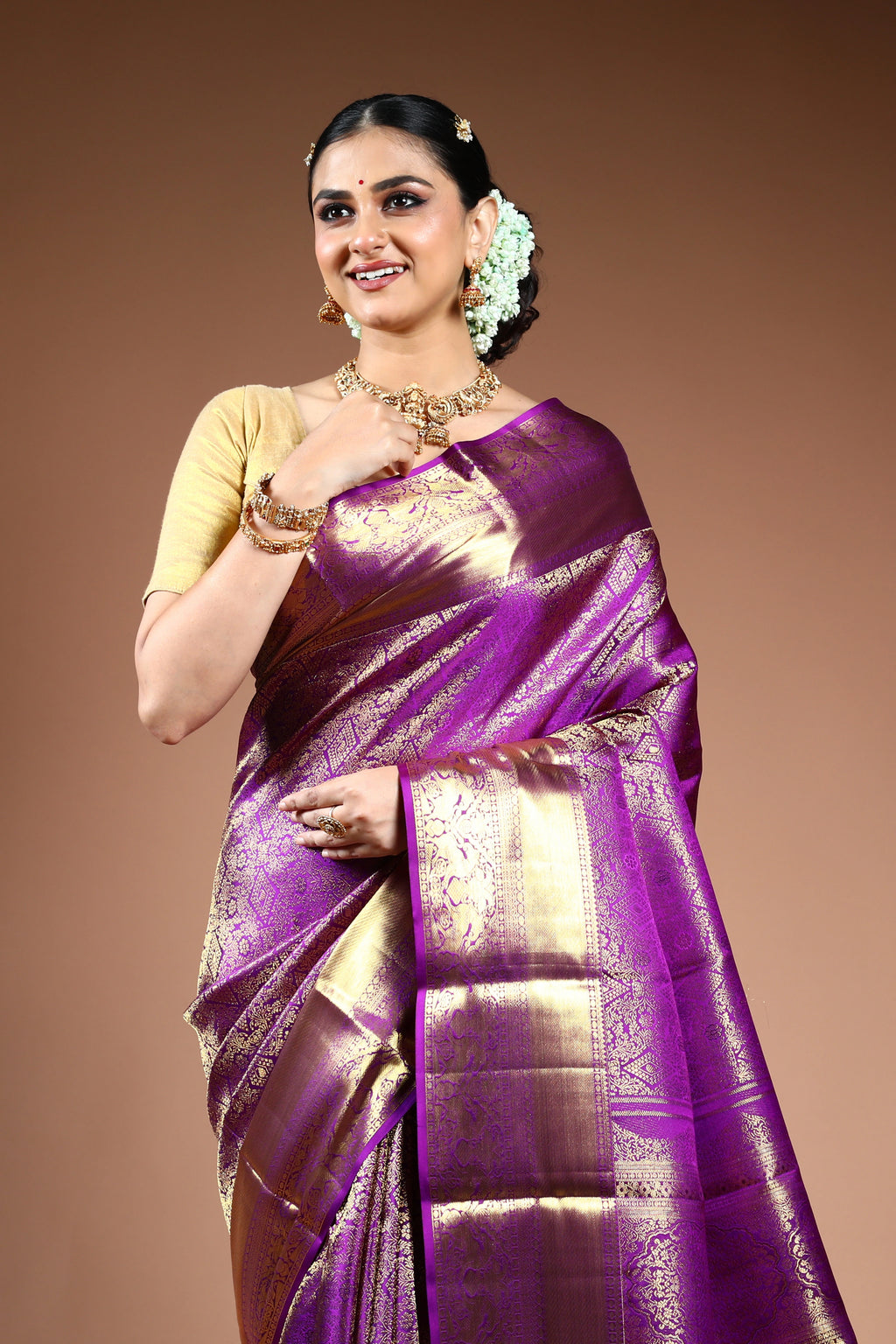 Purple Brocade Kanjivaram Saree with Blouse Piece