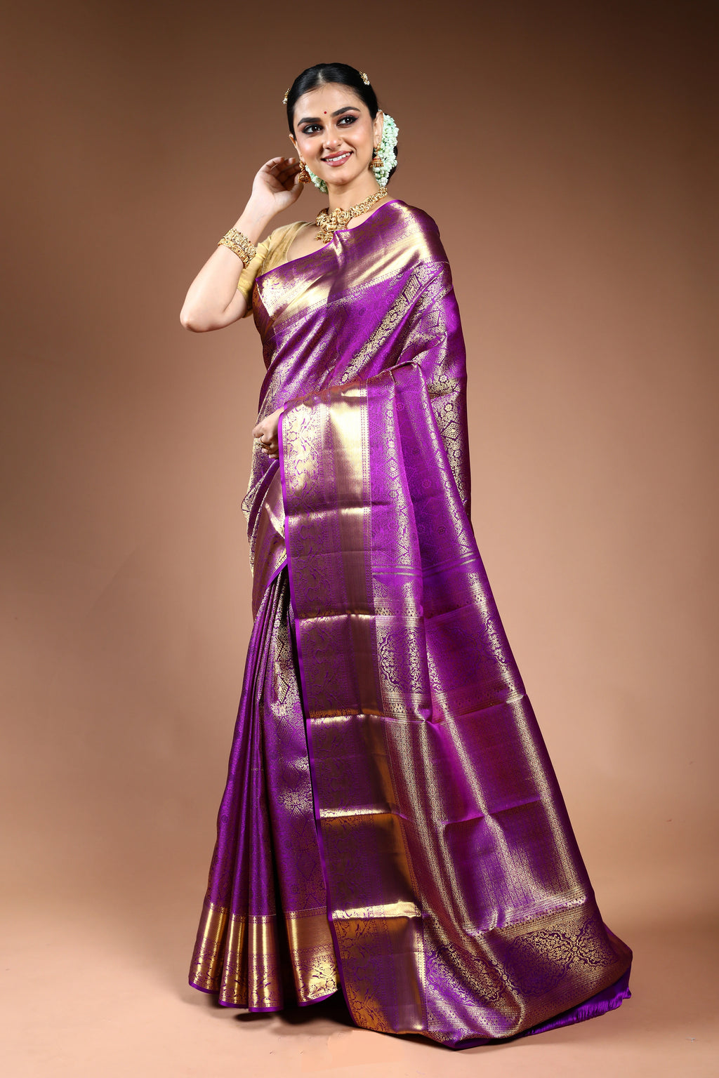 Purple Brocade Kanjivaram Saree with Blouse Piece