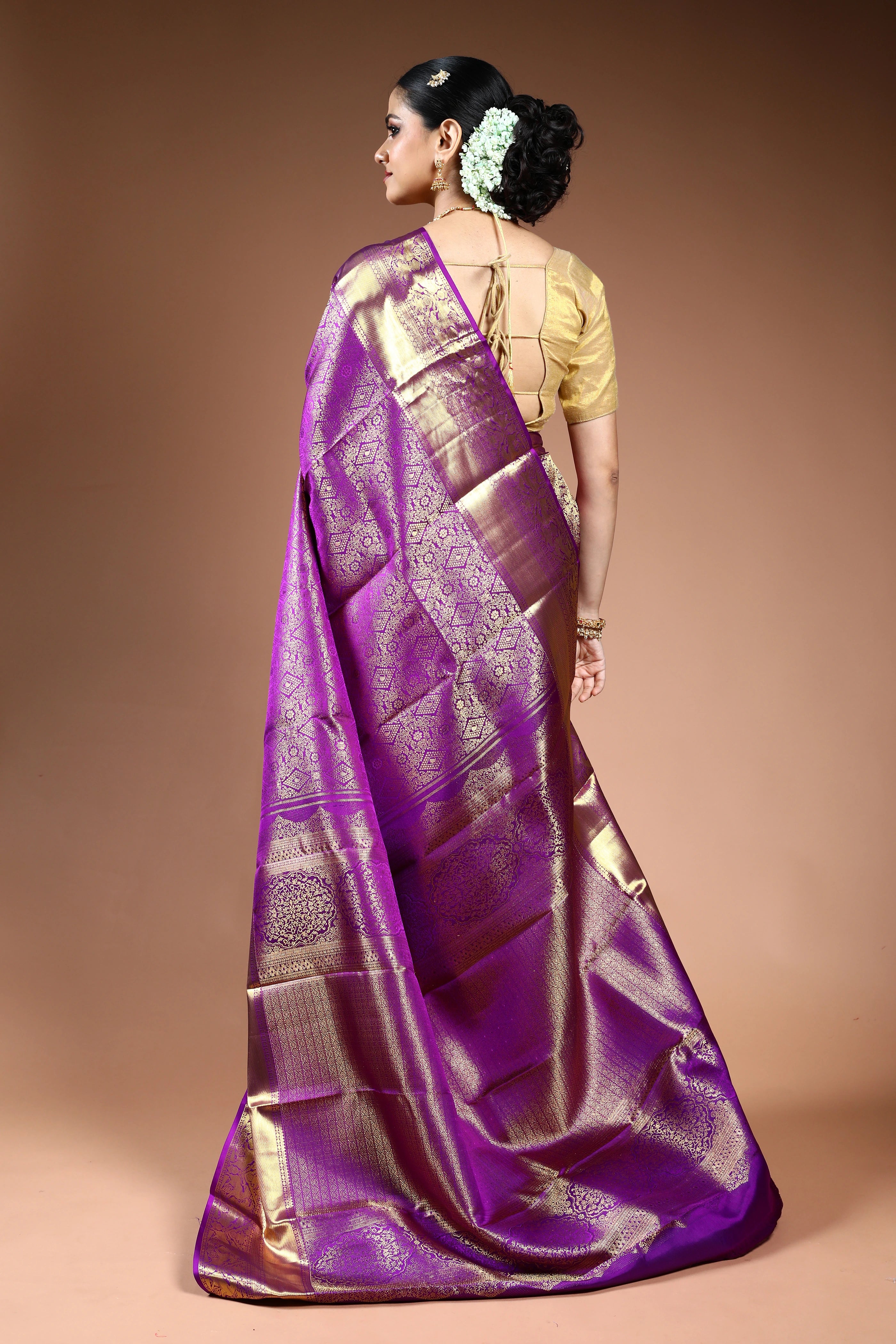 Purple Brocade Kanjivaram Saree with Blouse Piece