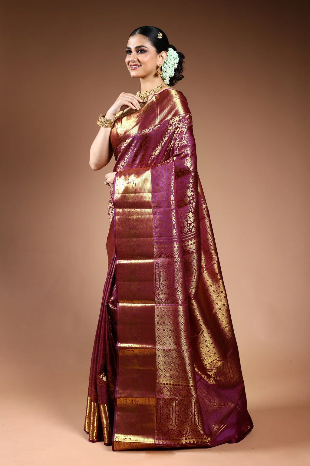 Wine Brocade Kanjivaram Saree with Blouse Piece