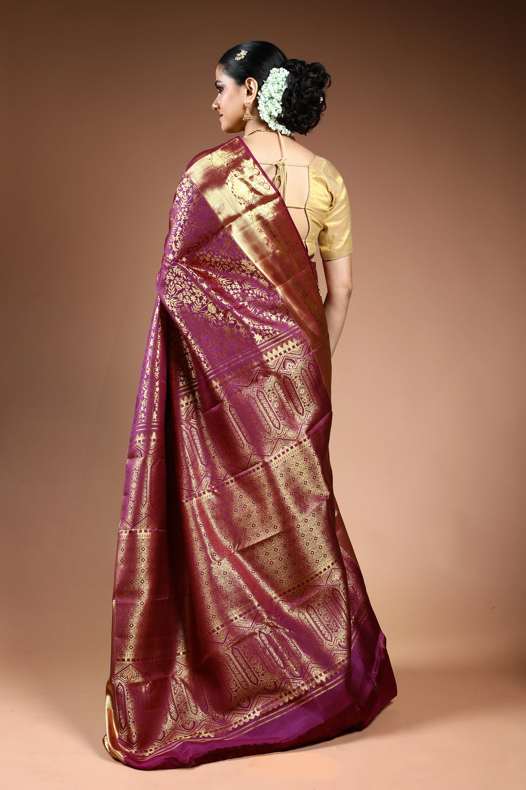 Wine Brocade Kanjivaram Saree with Blouse Piece