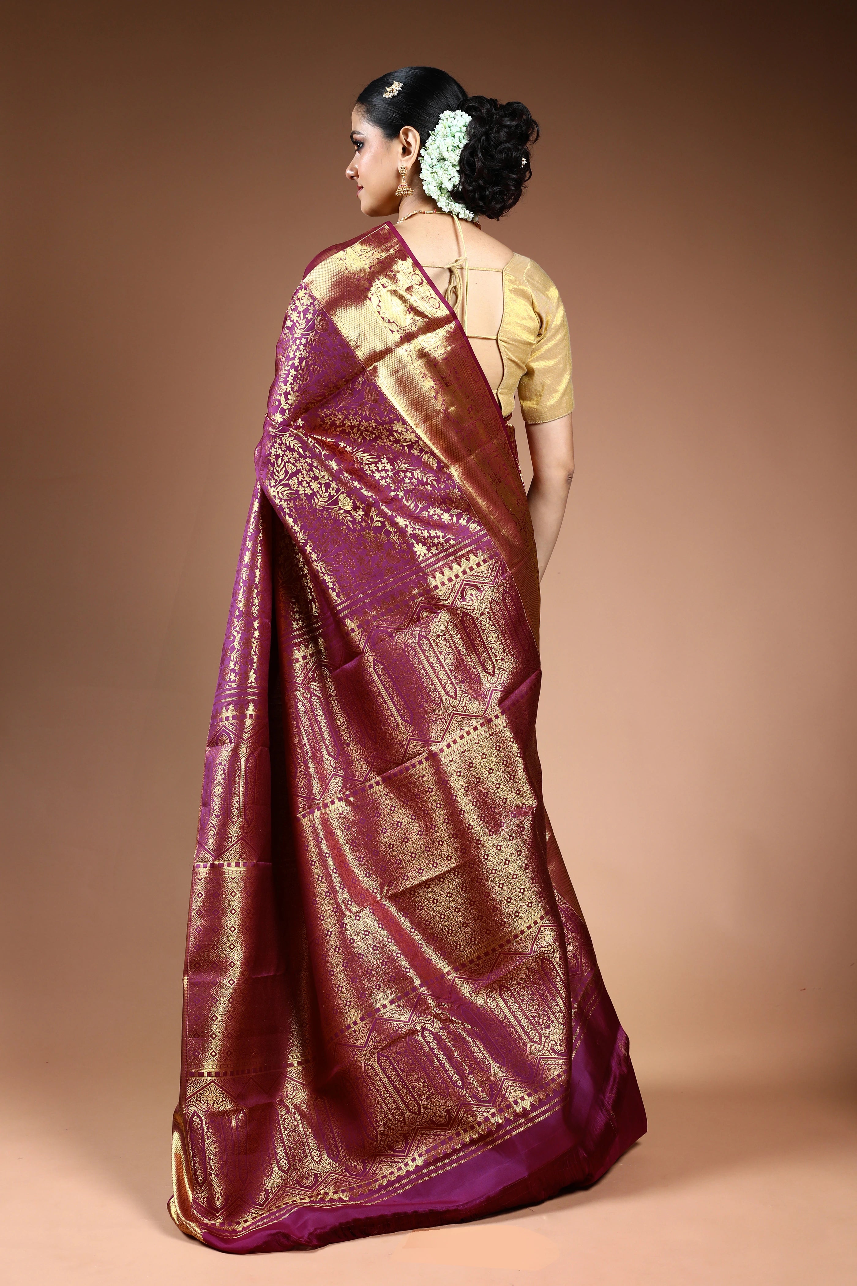 Wine Brocade Kanjivaram Saree with Blouse Piece