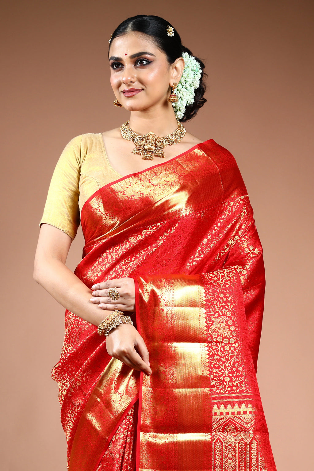 Red Brocade Kanjivaram Saree with Blouse Piece