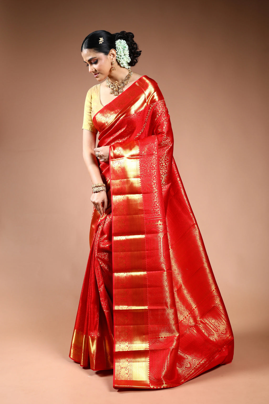 Red Brocade Kanjivaram Saree with Blouse Piece