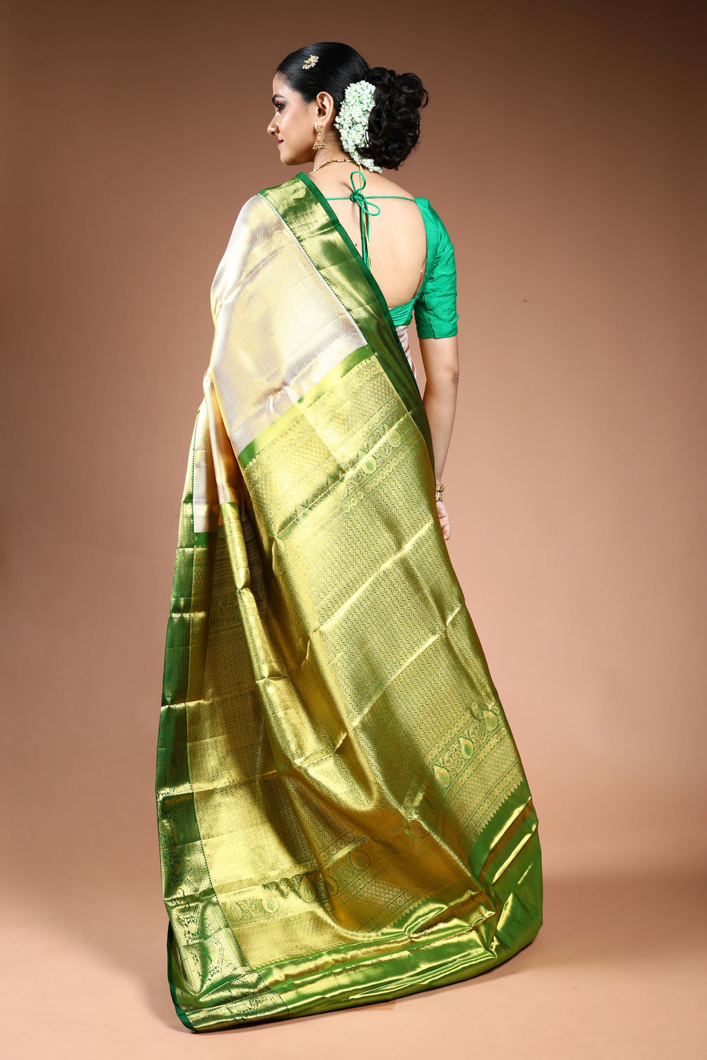 Rose Gold Tissue Kanjivaram Saree with Blouse Piece