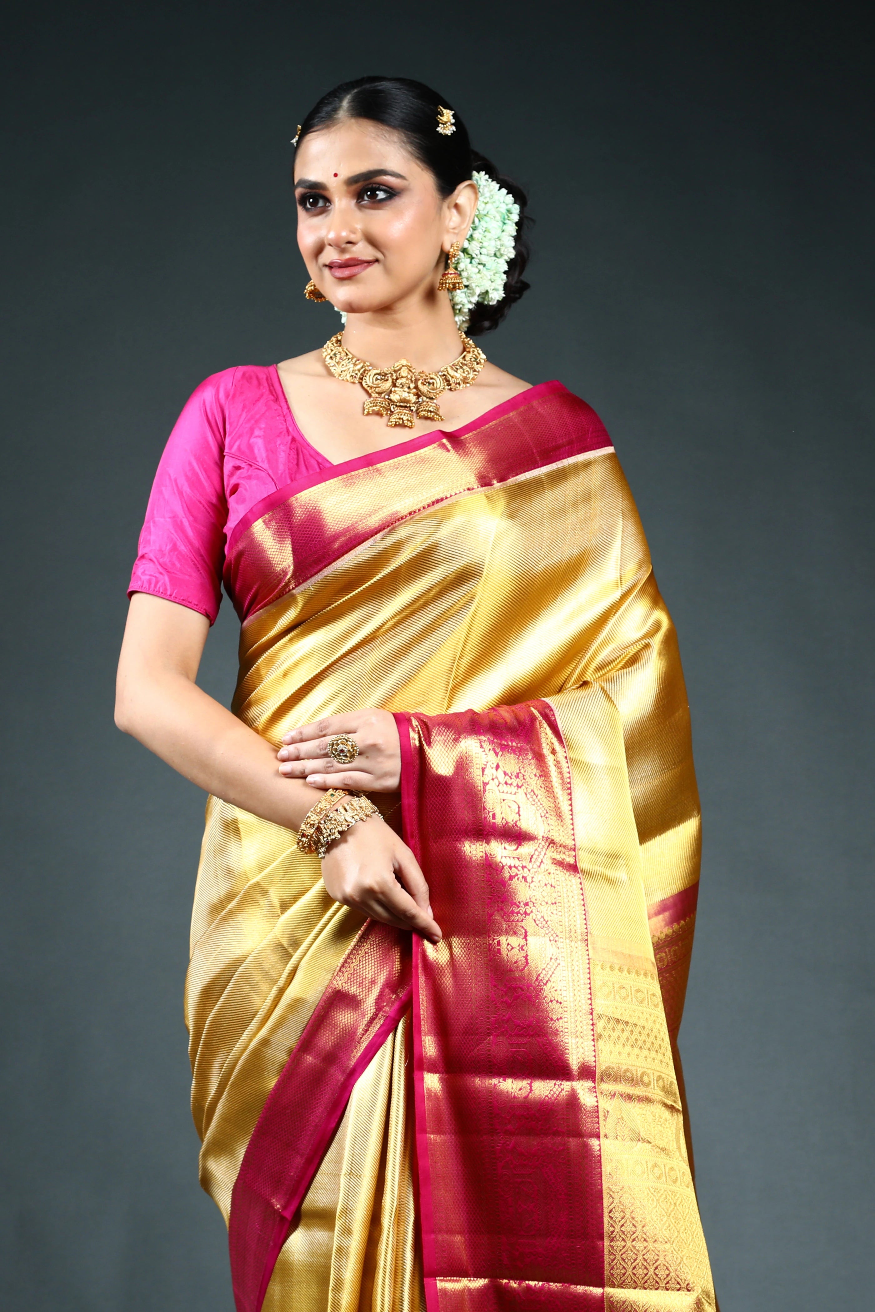 Golden Tissue Kanjivaram Saree with Blouse Piece