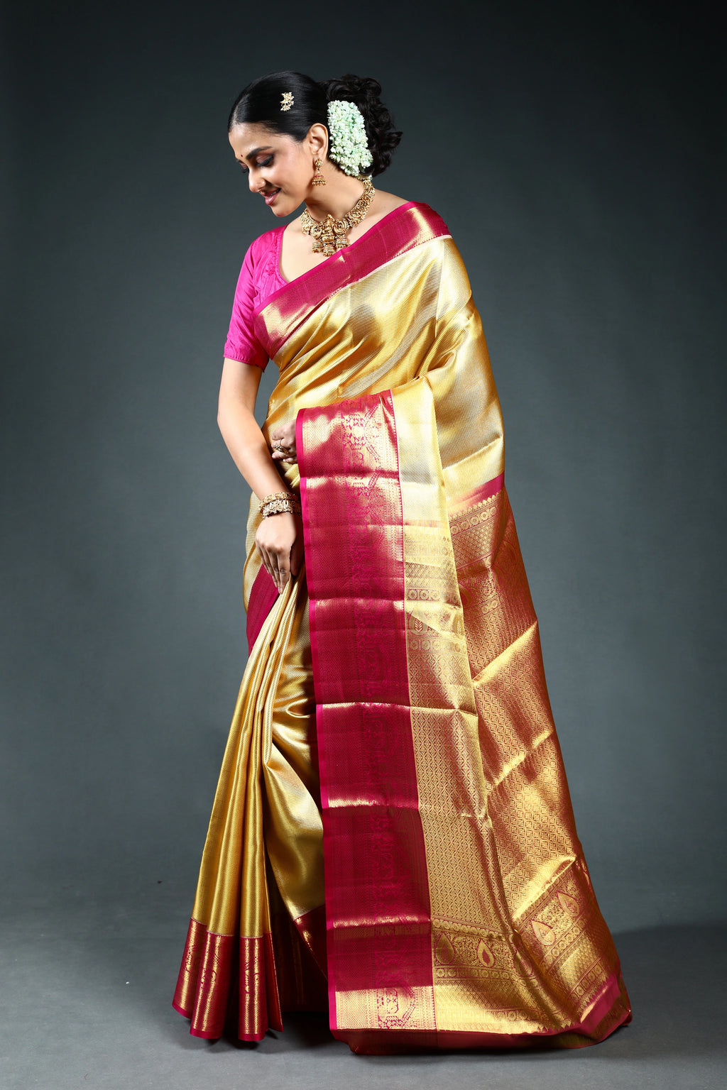 Golden Tissue Kanjivaram Saree with Blouse Piece