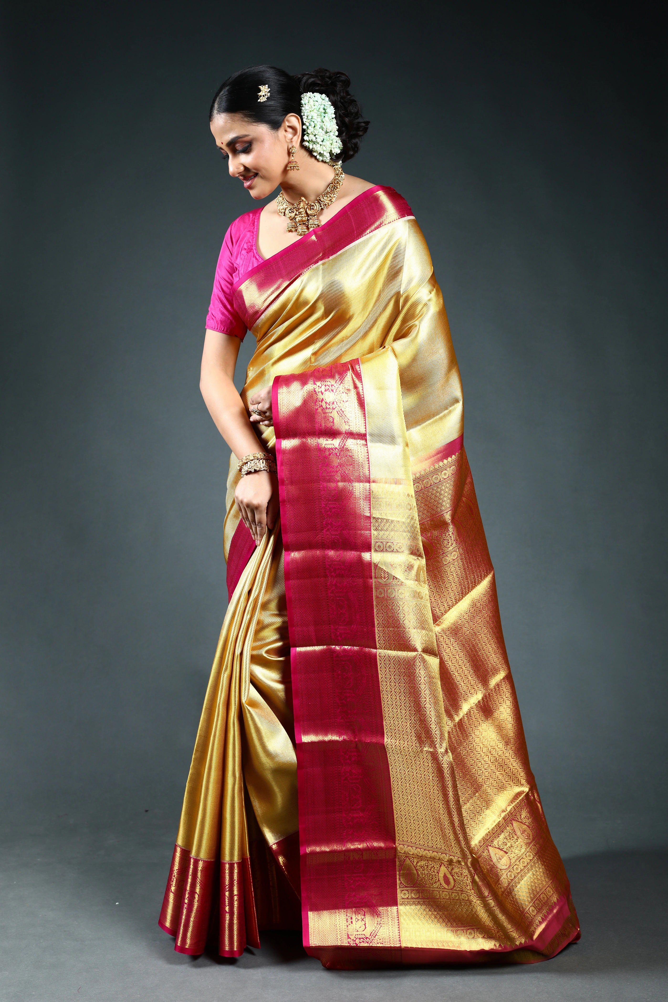 Golden Tissue Kanjivaram Saree with Blouse Piece