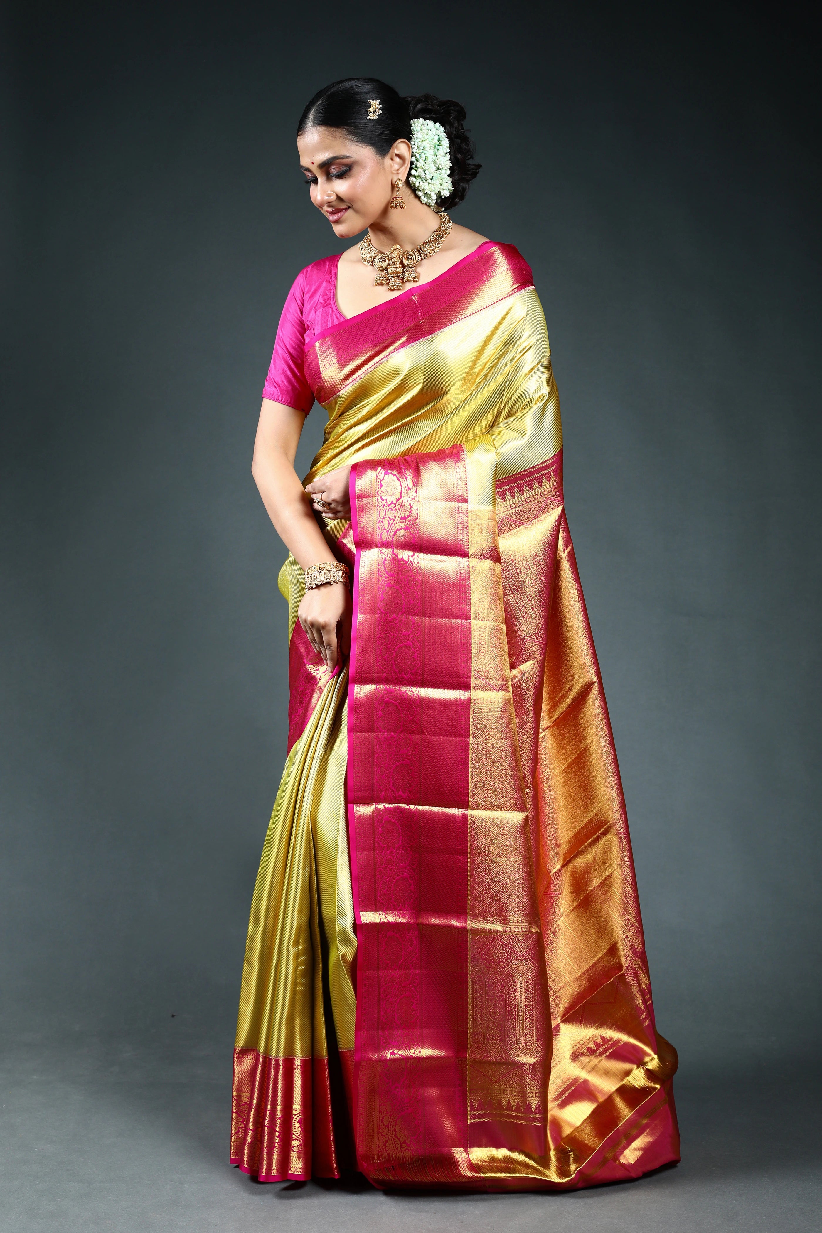 Golden Tissue Kanjivaram Saree with Blouse Piece
