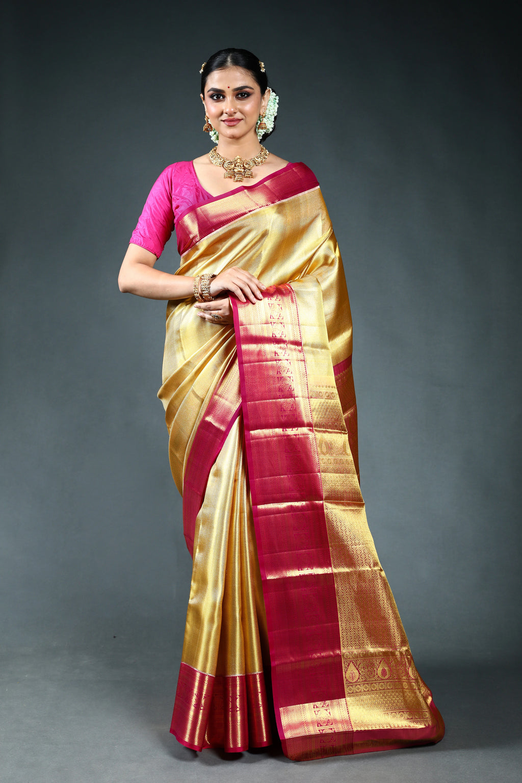 Golden Tissue Kanjivaram Saree with Blouse Piece