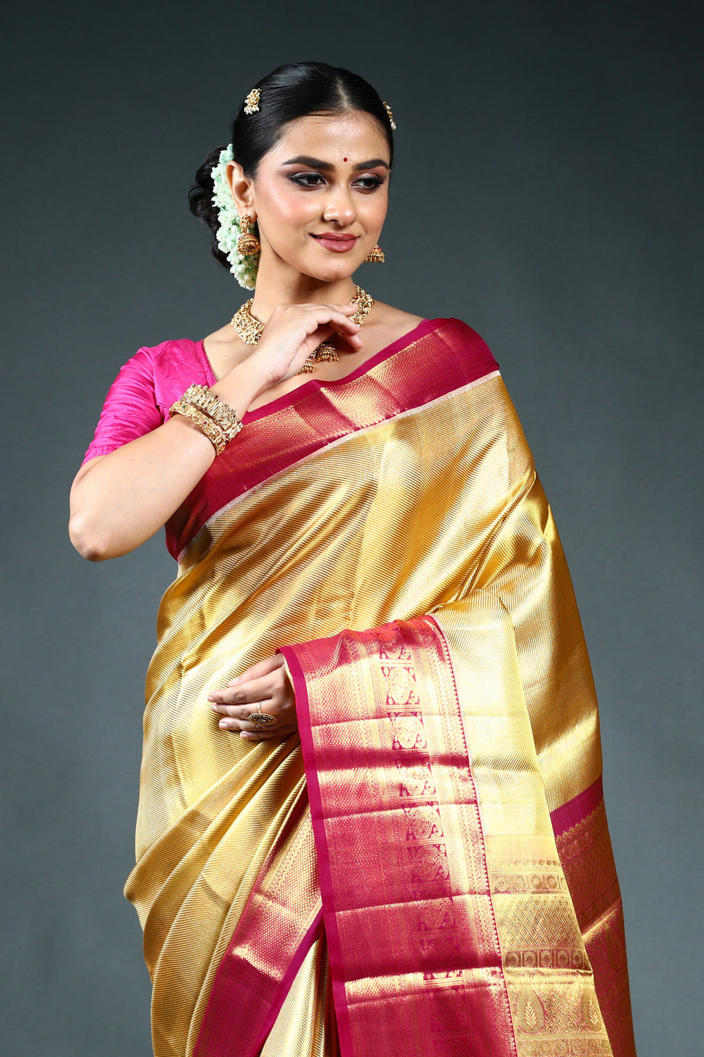 Golden Tissue Kanjivaram Saree with Blouse Piece