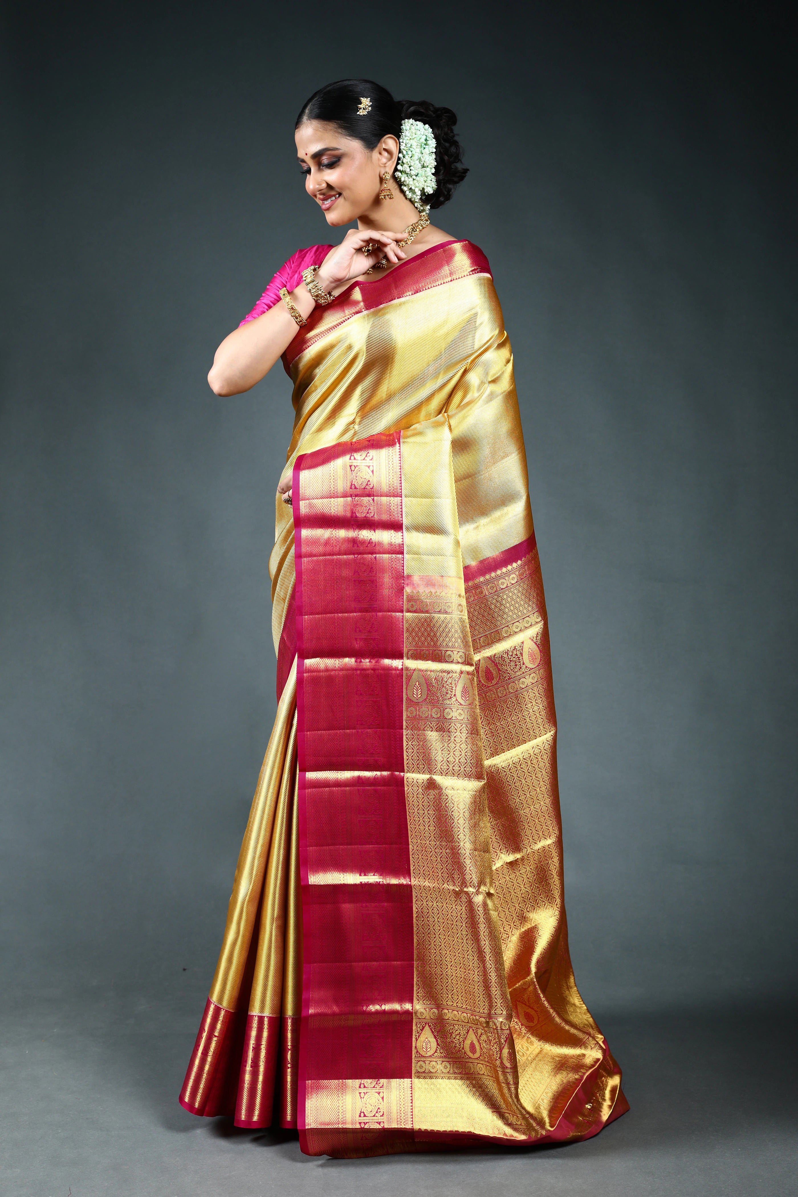 Golden Tissue Kanjivaram Saree with Blouse Piece