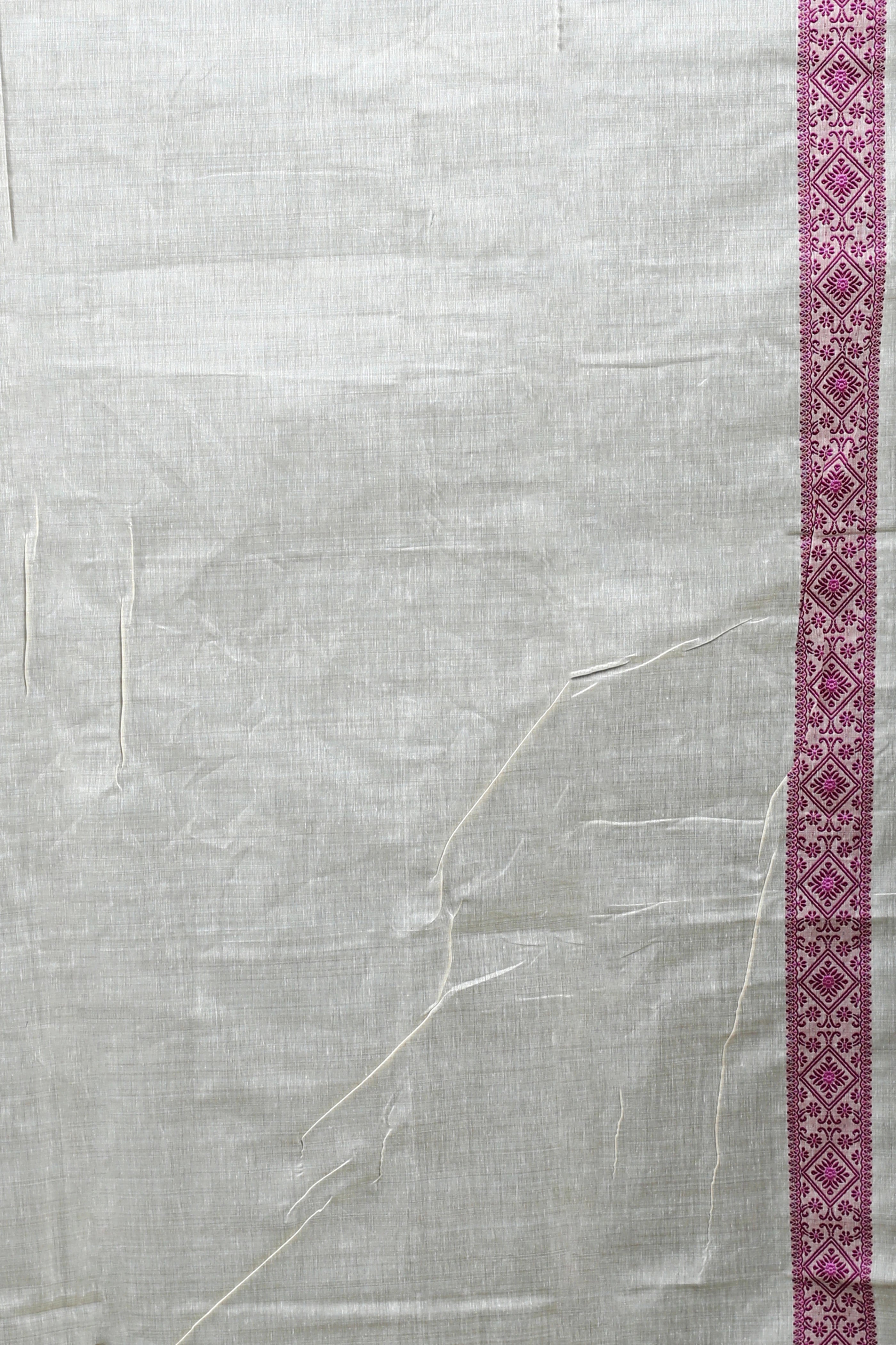 Offwhite Purple Semi Assam Silk Saree with Blouse Piece