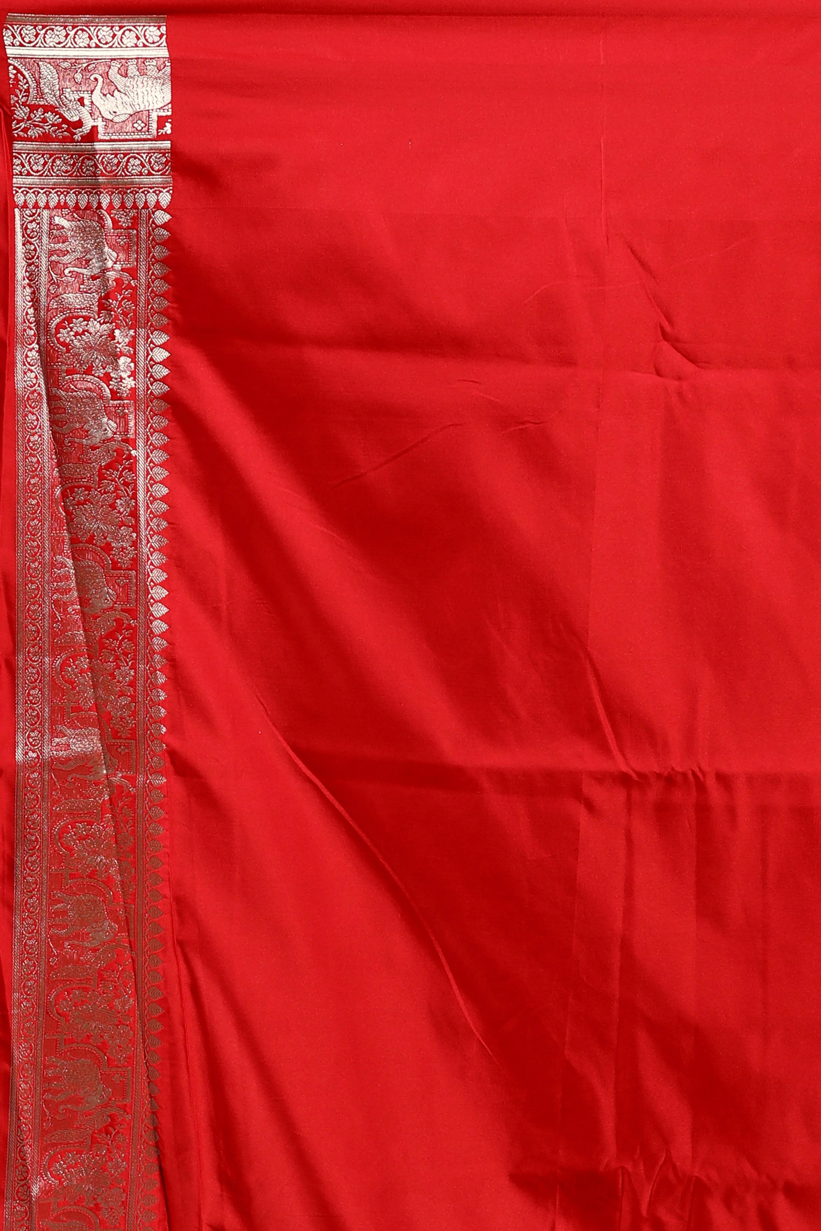 Red Semi Mashru Saree with Blouse Piece