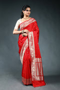 Red Semi Mashru Saree with Blouse Piece