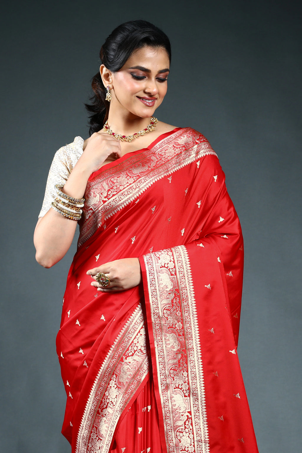 Red Semi Mashru Saree with Blouse Piece
