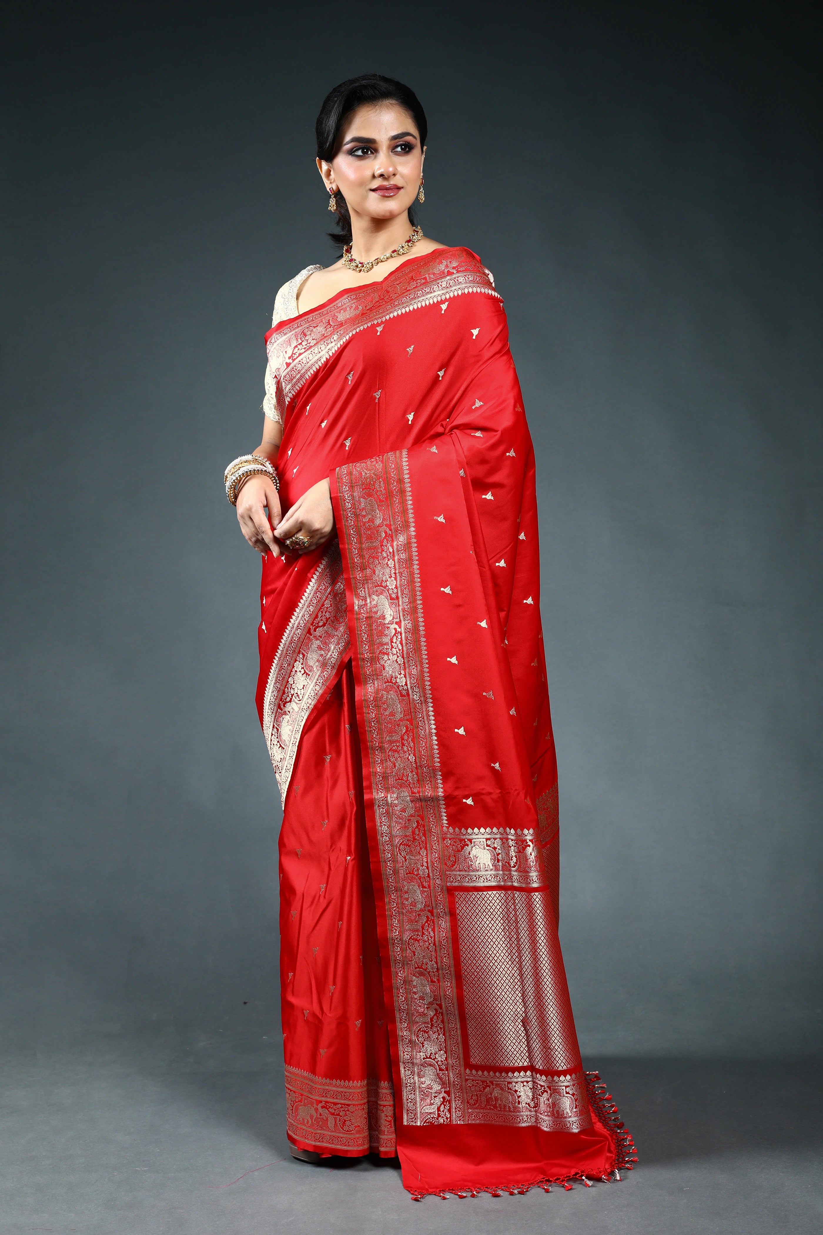 Red Semi Mashru Saree with Blouse Piece
