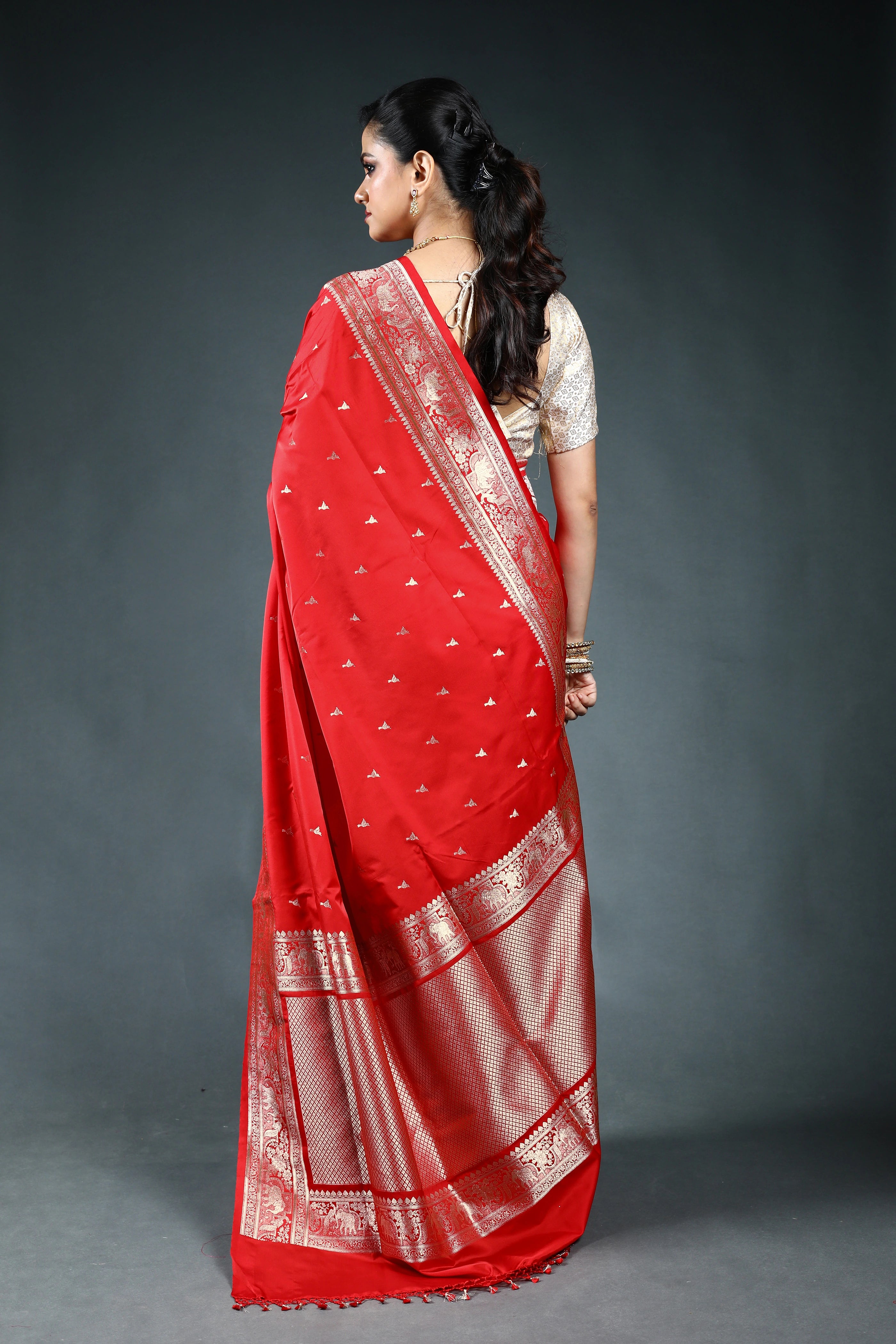 Red Semi Mashru Saree with Blouse Piece