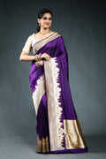 Purple Pure Ghat Katan Saree with Blouse Piece