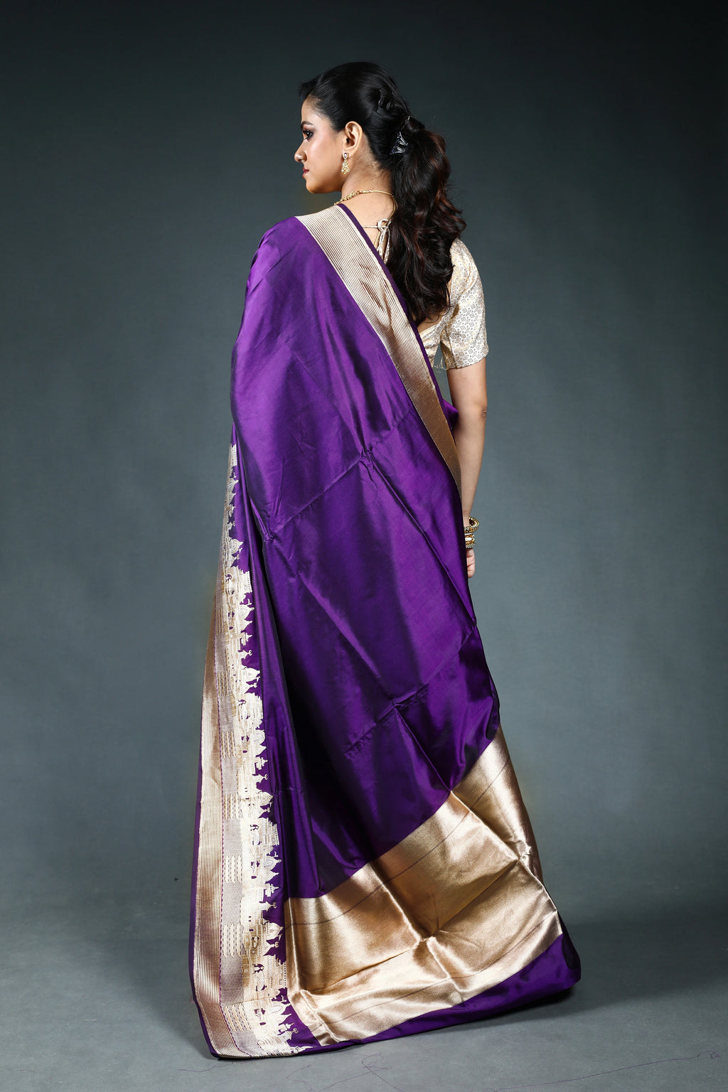 Purple Pure Ghat Katan Saree with Blouse Piece
