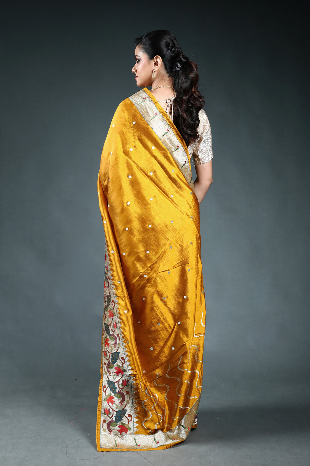 Mustard Yellow Semi Silk Paithani Saree with Blouse Piece