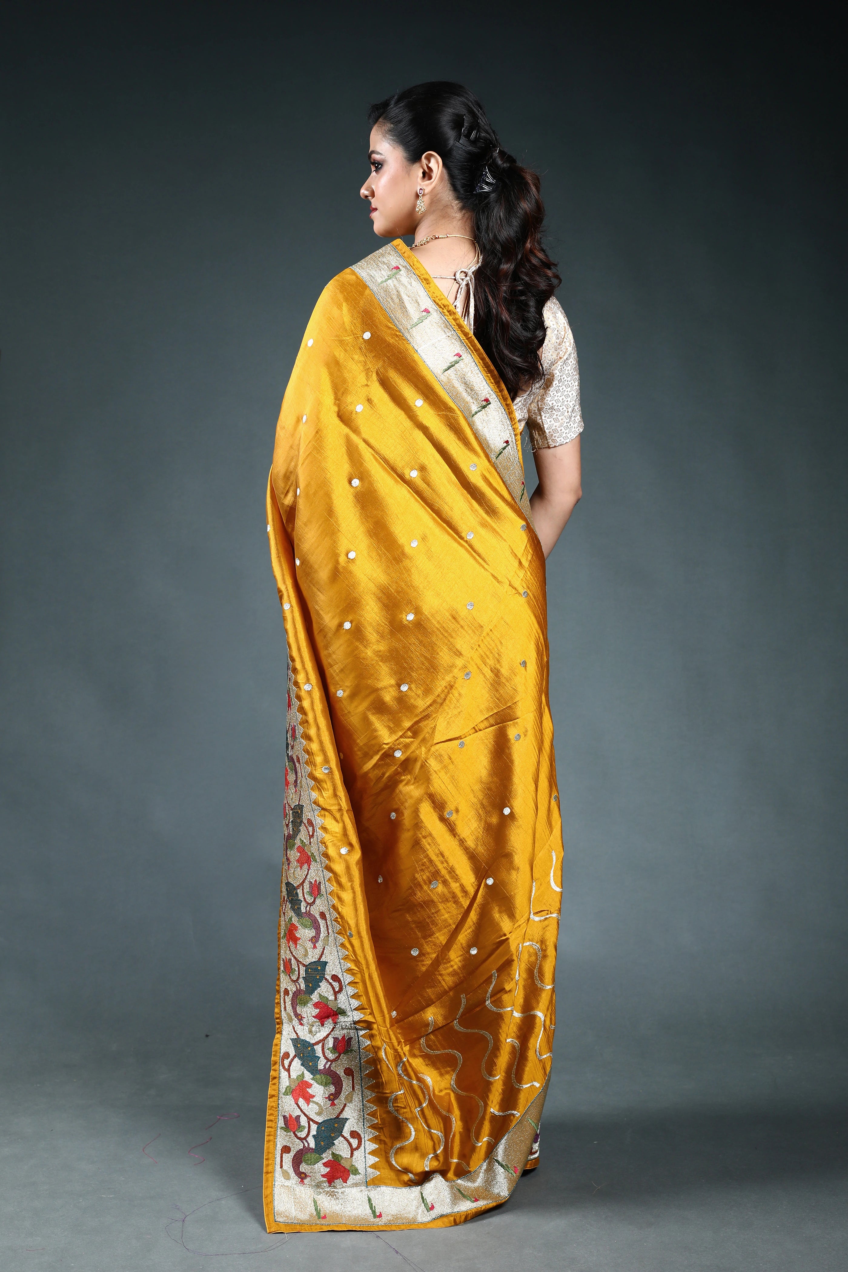 Mustard Yellow Semi Silk Paithani Saree with Blouse Piece