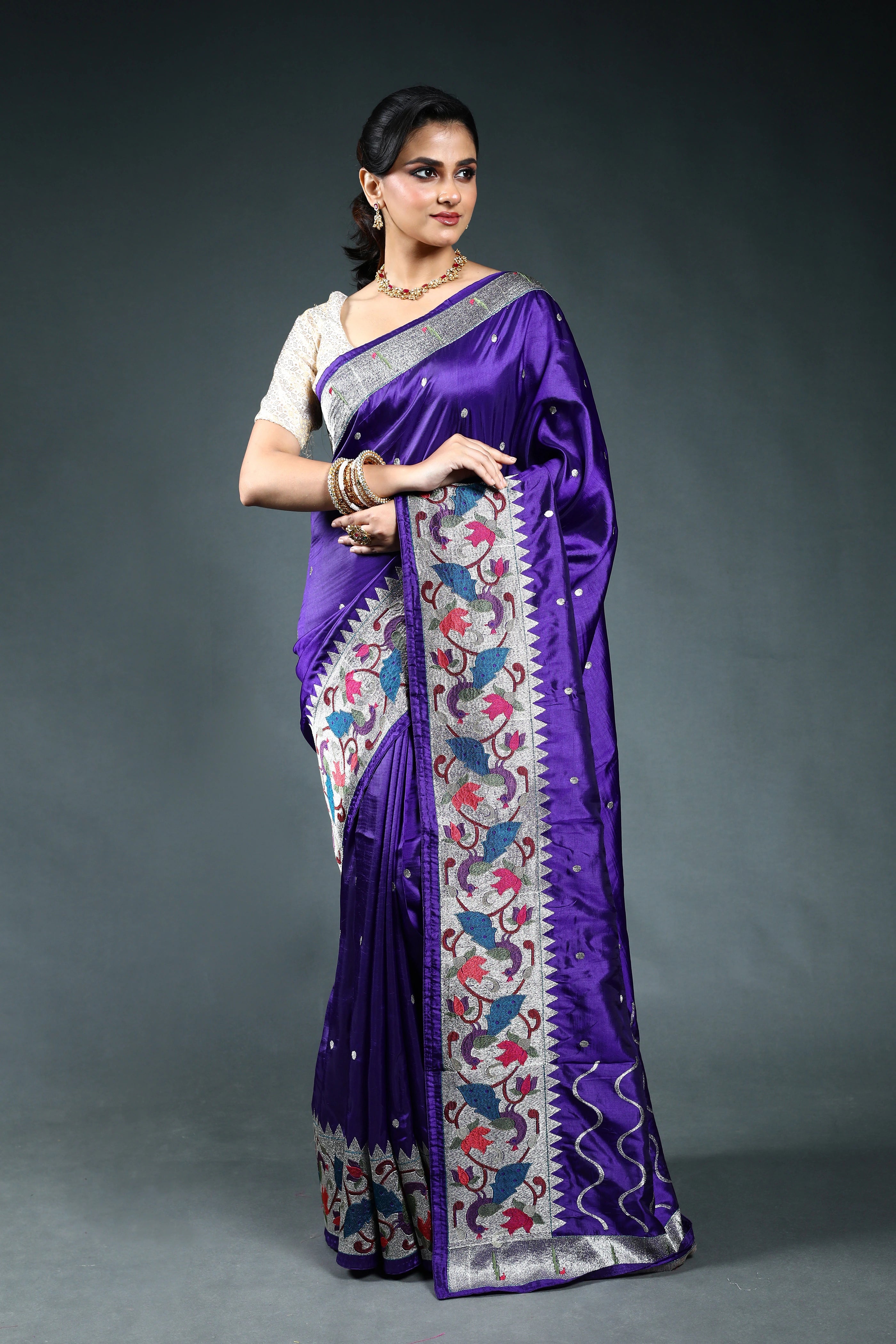 Purple Semi Silk Paithani Saree with Blouse Piece