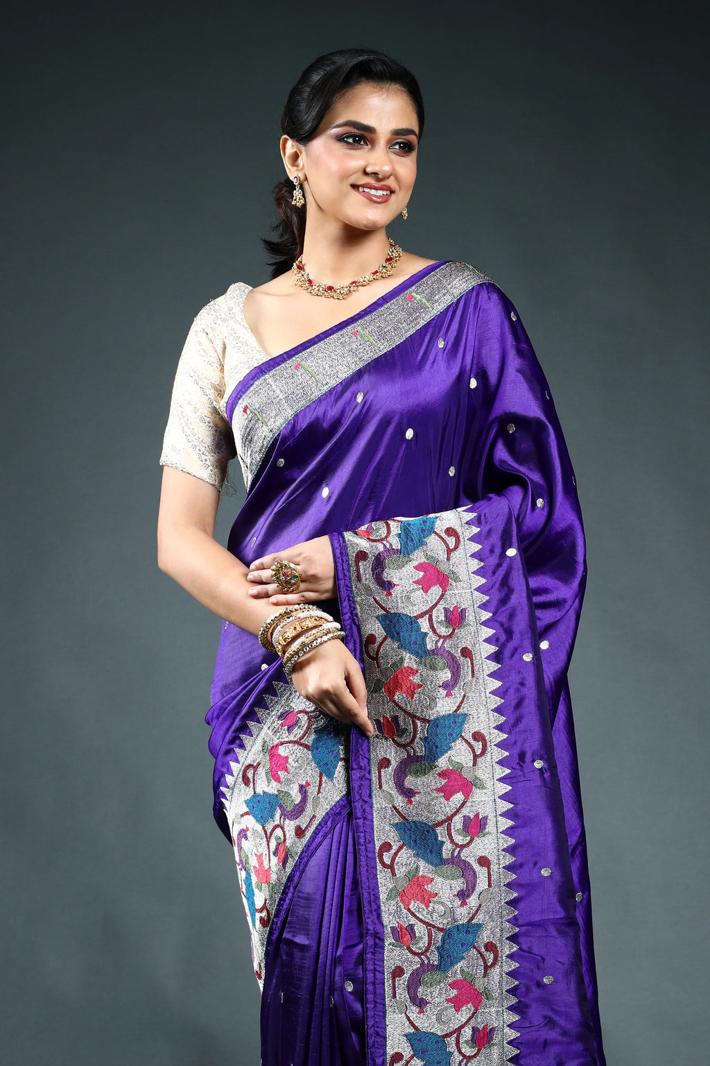 Purple Semi Silk Paithani Saree with Blouse Piece