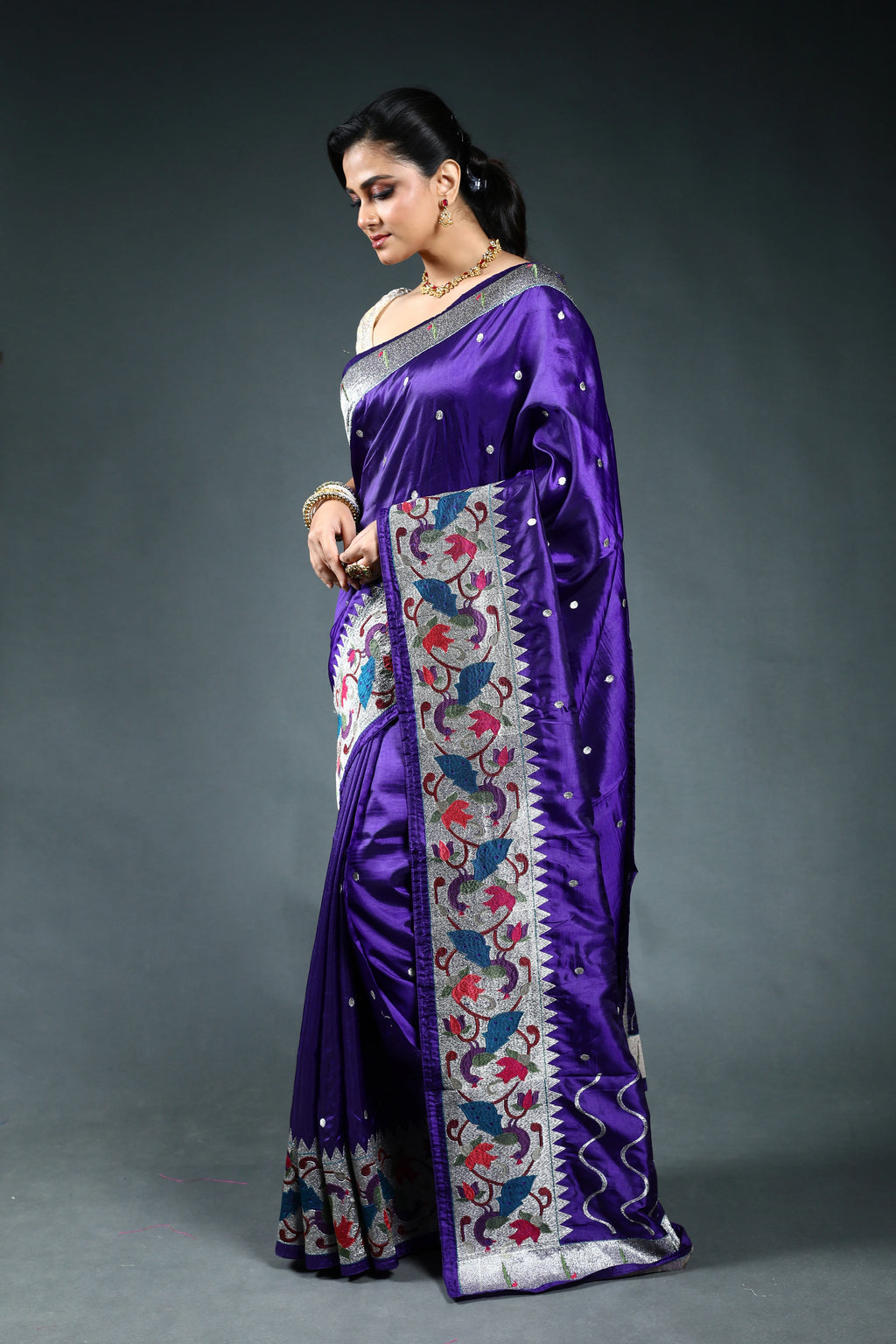 Purple Semi Silk Paithani Saree with Blouse Piece