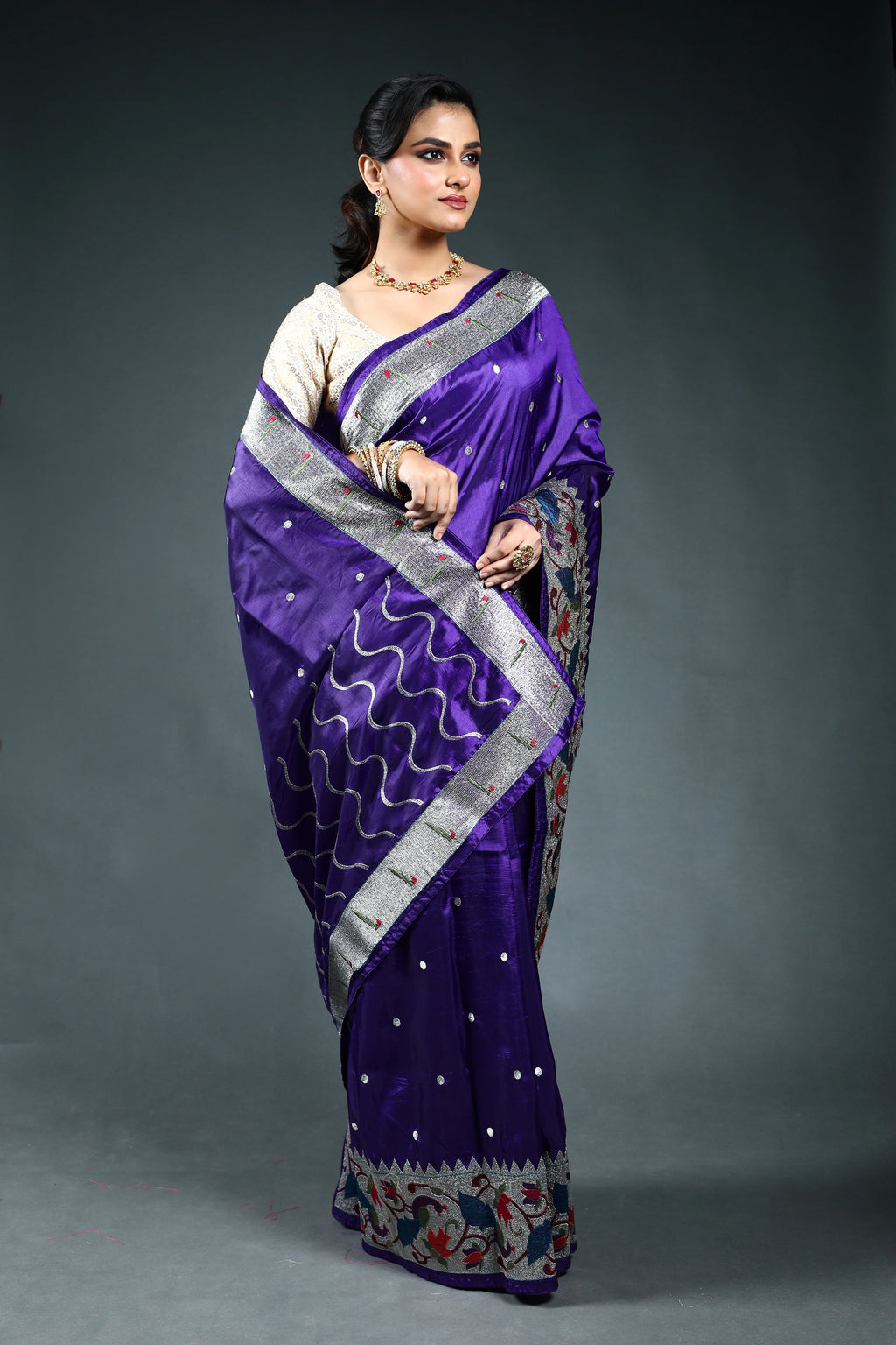 Purple Semi Silk Paithani Saree with Blouse Piece