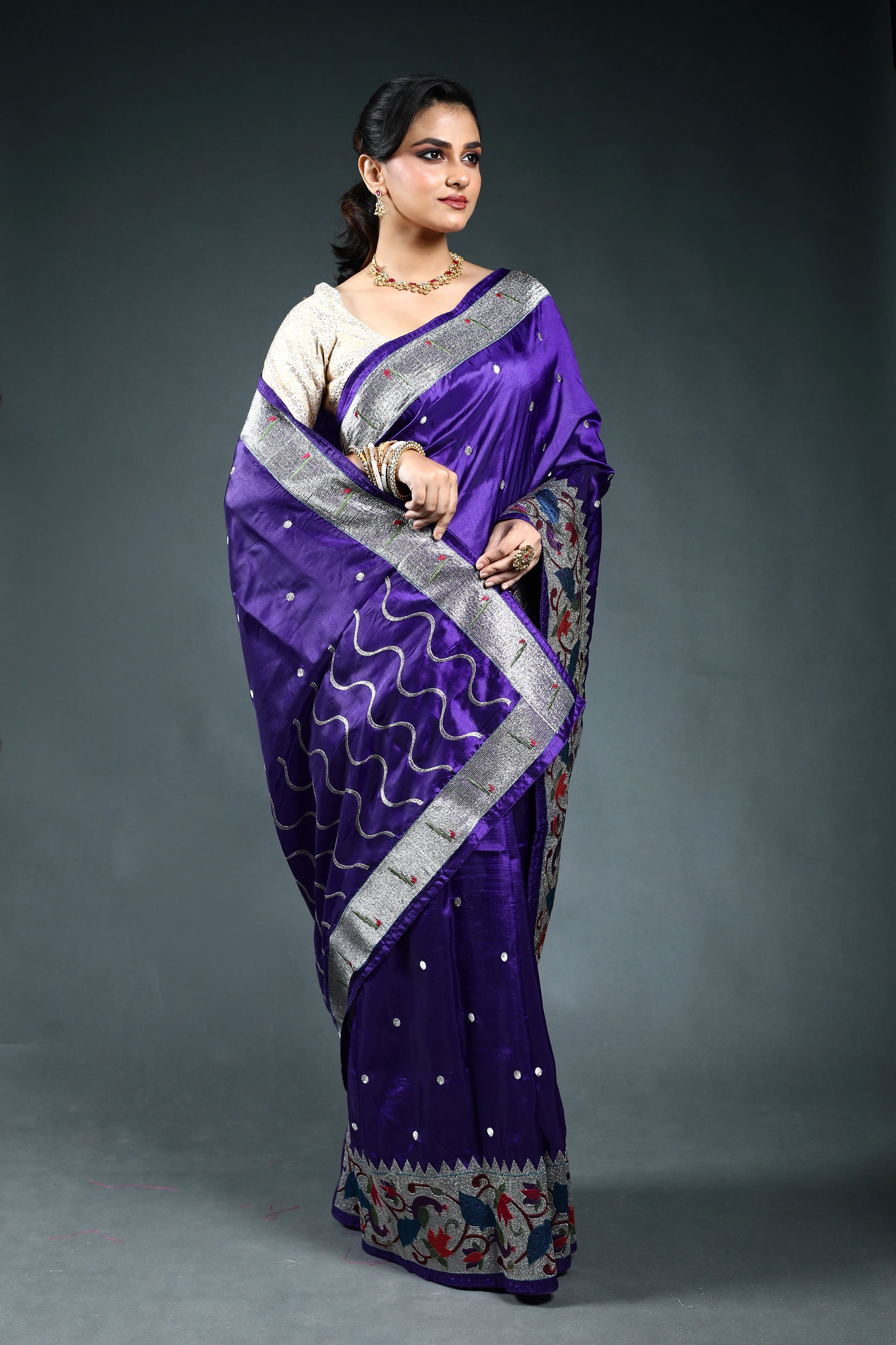 Purple Semi Silk Paithani Saree with Blouse Piece