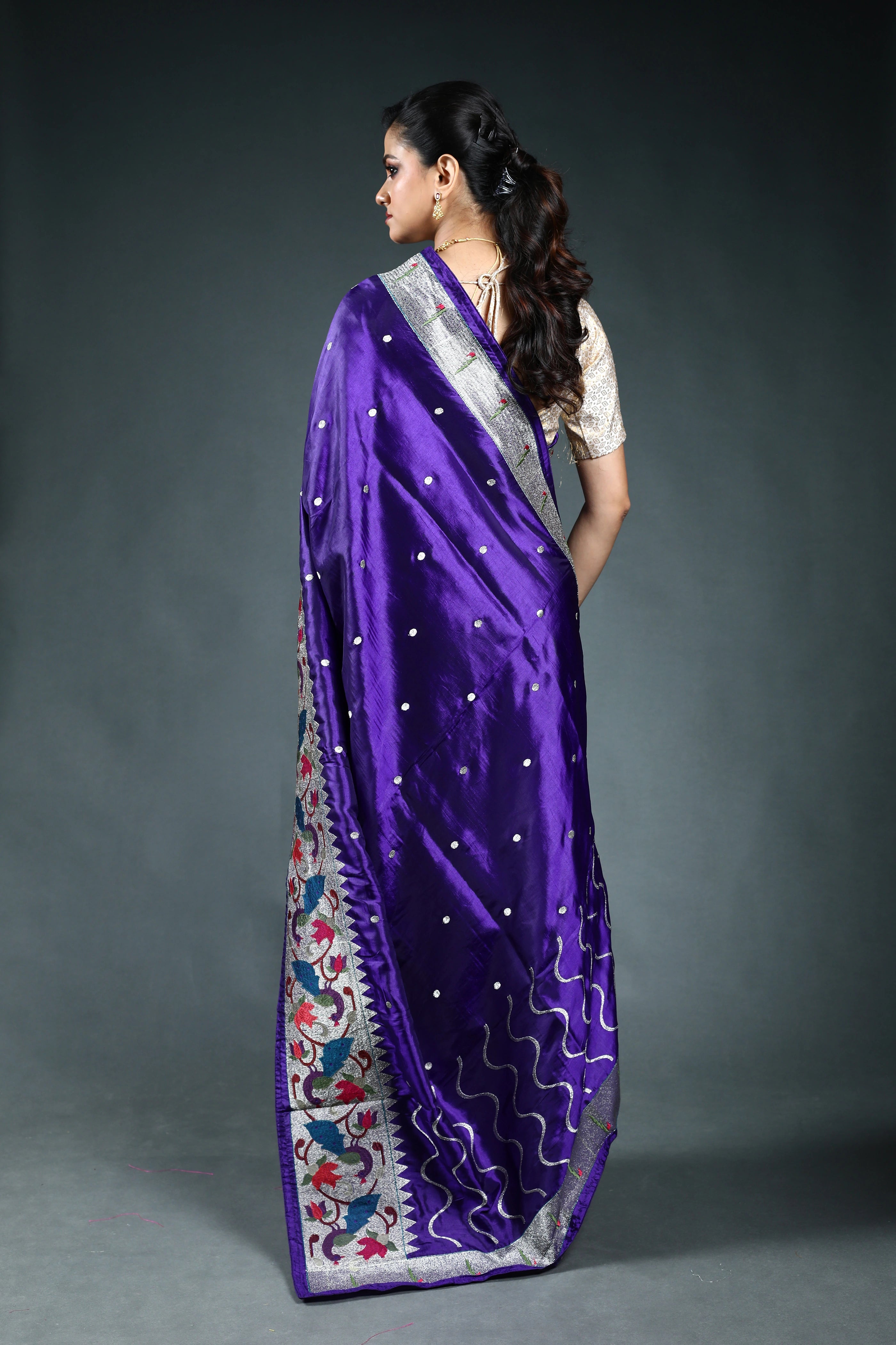 Purple Semi Silk Paithani Saree with Blouse Piece