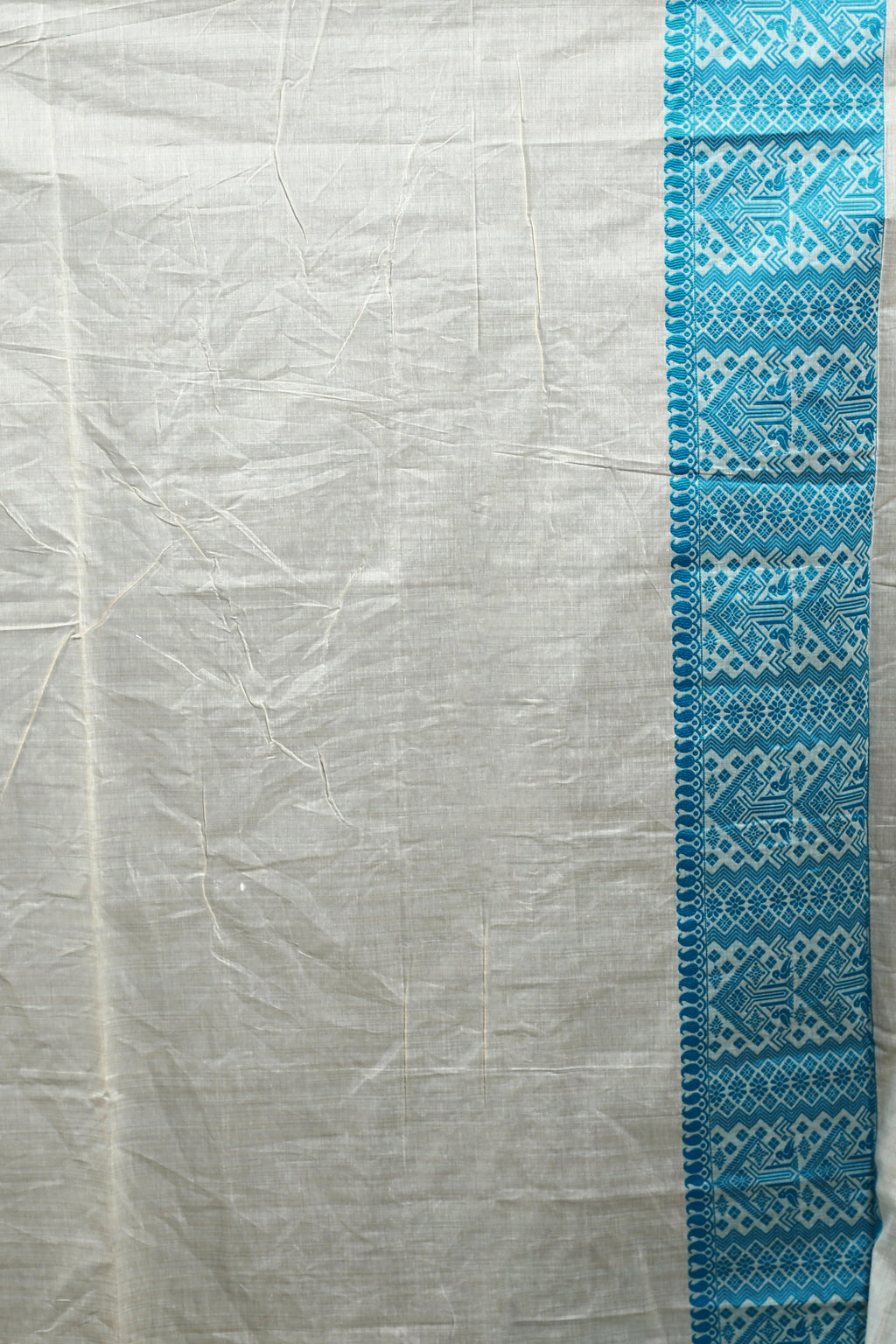 Offwhite Aqua Blue Semi Assam Silk Saree with Blouse Piece