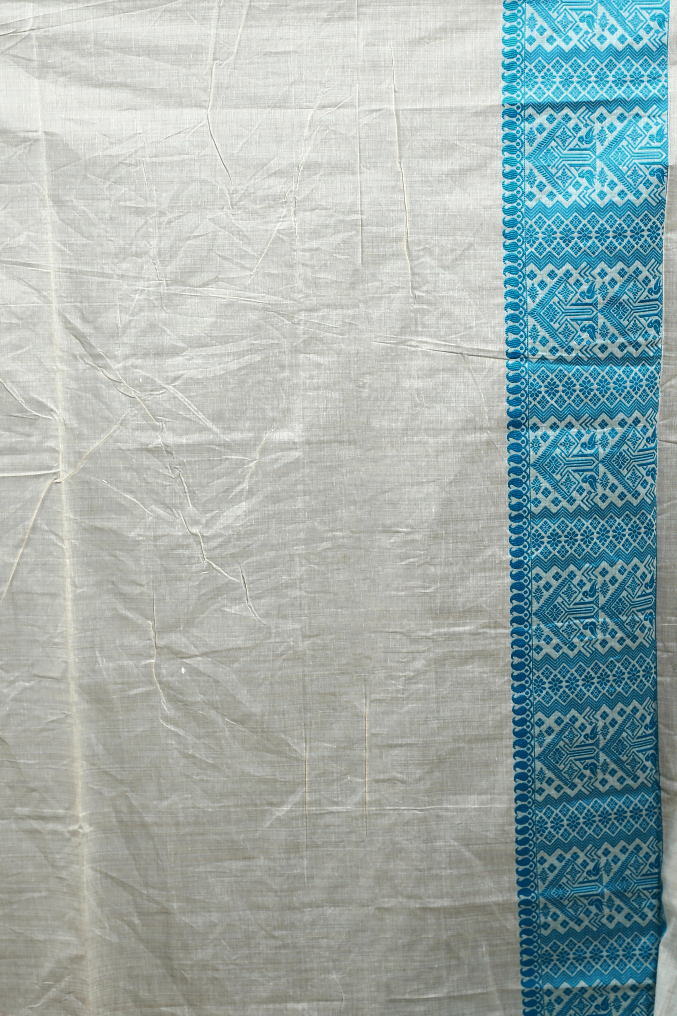 Offwhite Aqua Blue Semi Assam Silk Saree with Blouse Piece