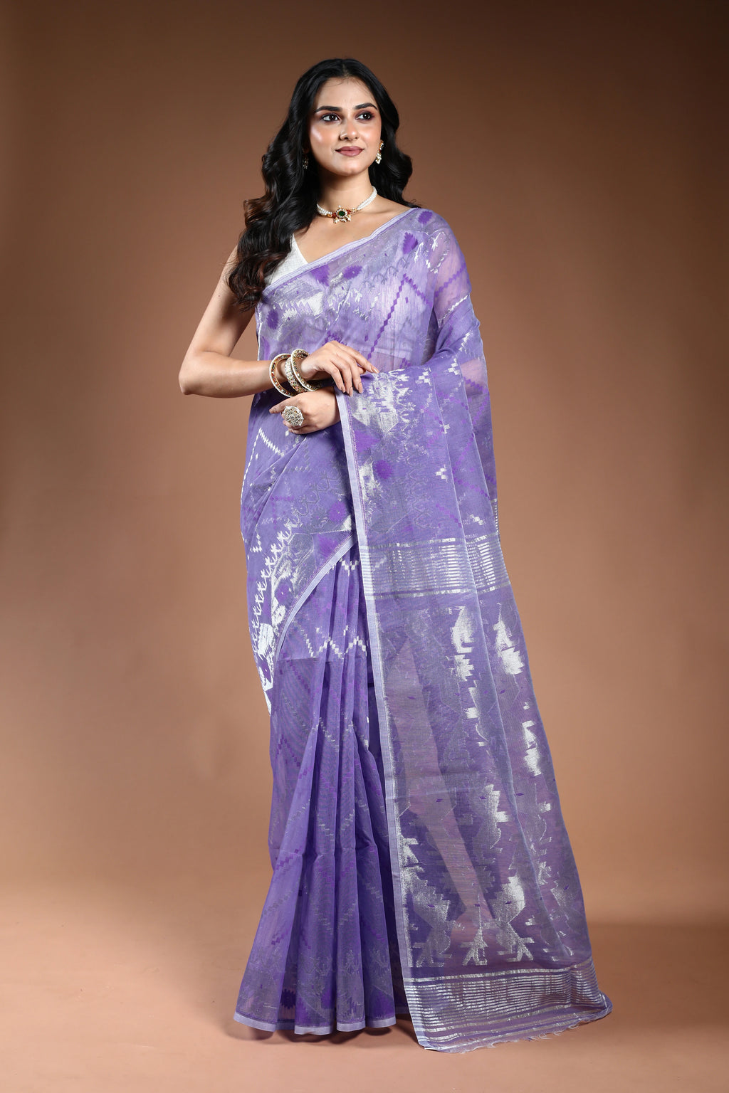 Lavendar Bengal Jamdani Saree with Blouse Piece