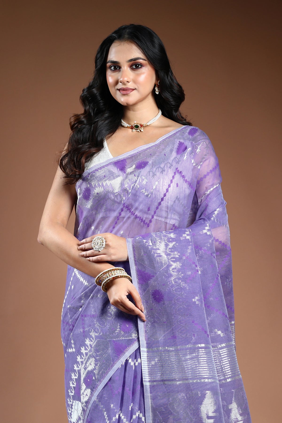 Lavendar Bengal Jamdani Saree with Blouse Piece