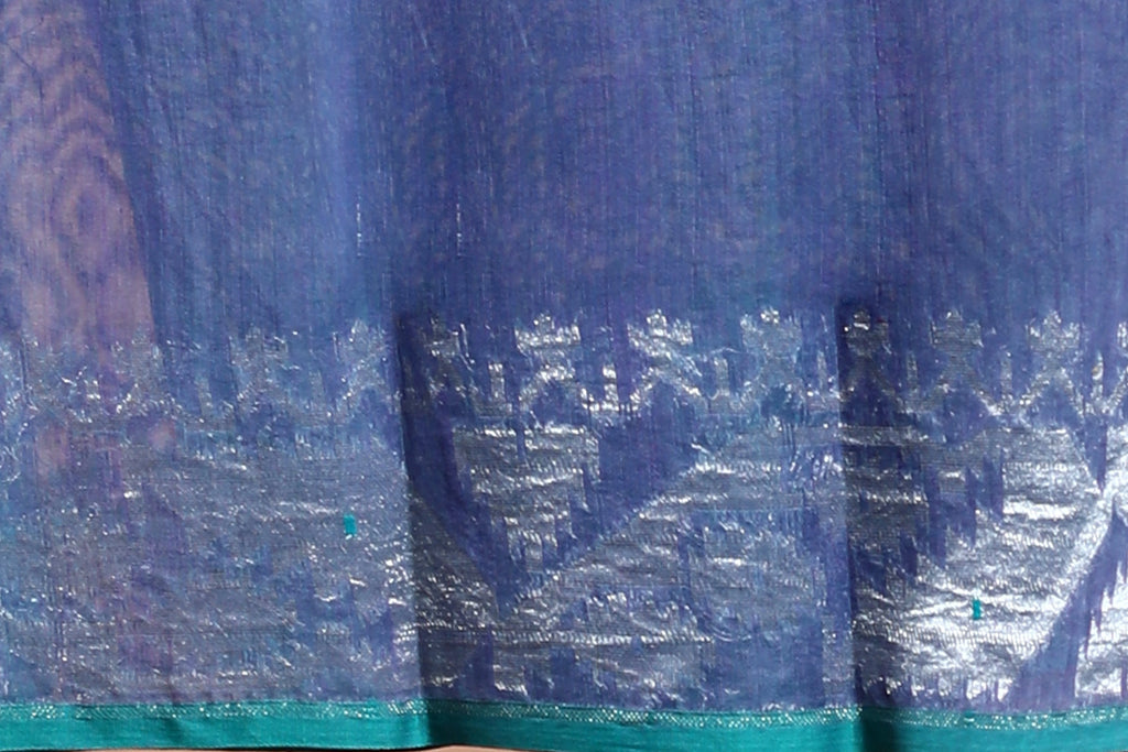 Indigo Blue Bengal Jamdani Saree with Blouse Piece