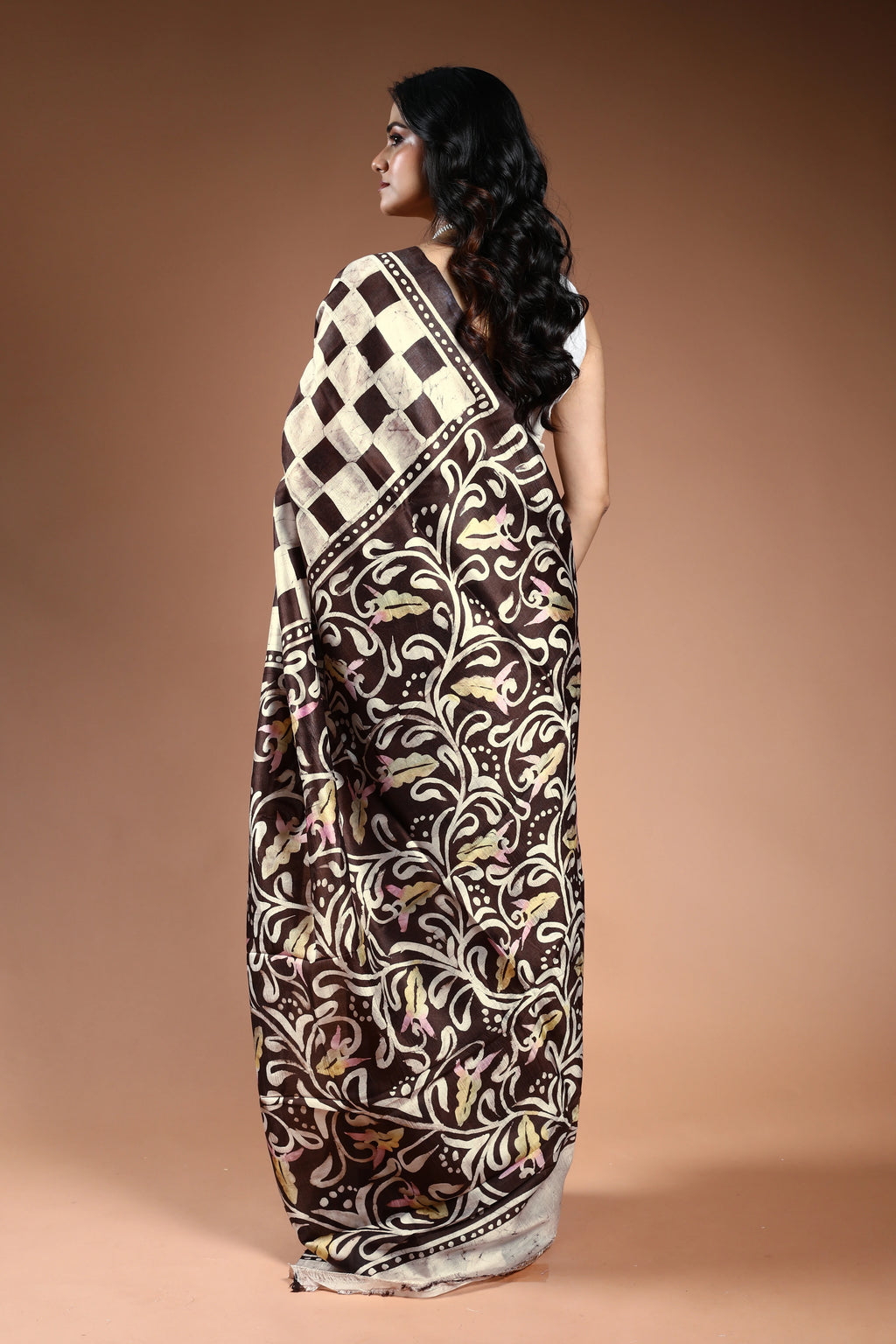 Brown & Offwhite Pure Bishnupur Silk Saree with Blouse Piece