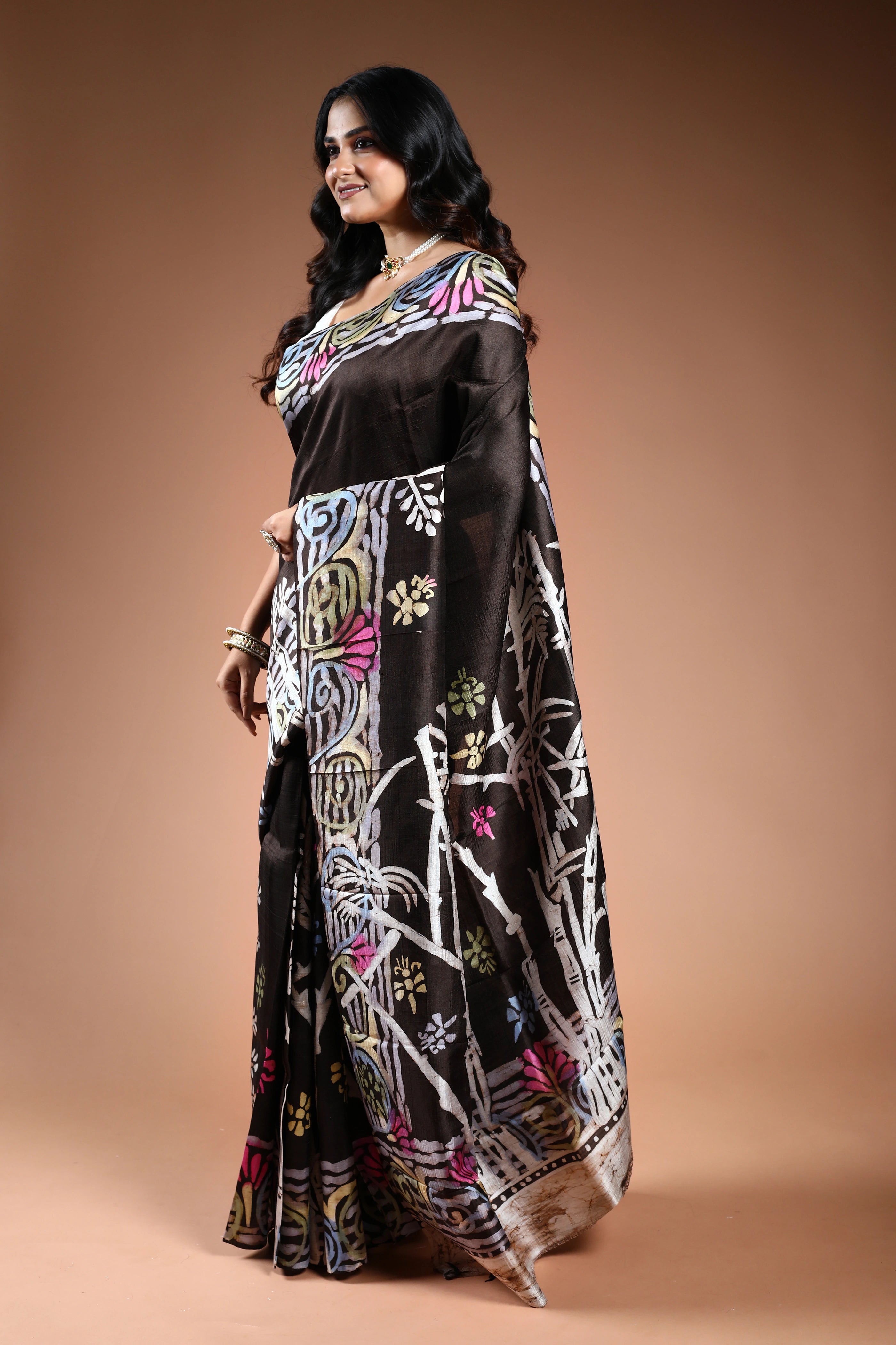 Dark Choclate Brown Pure Bishnupur Silk Saree with Blouse Piece