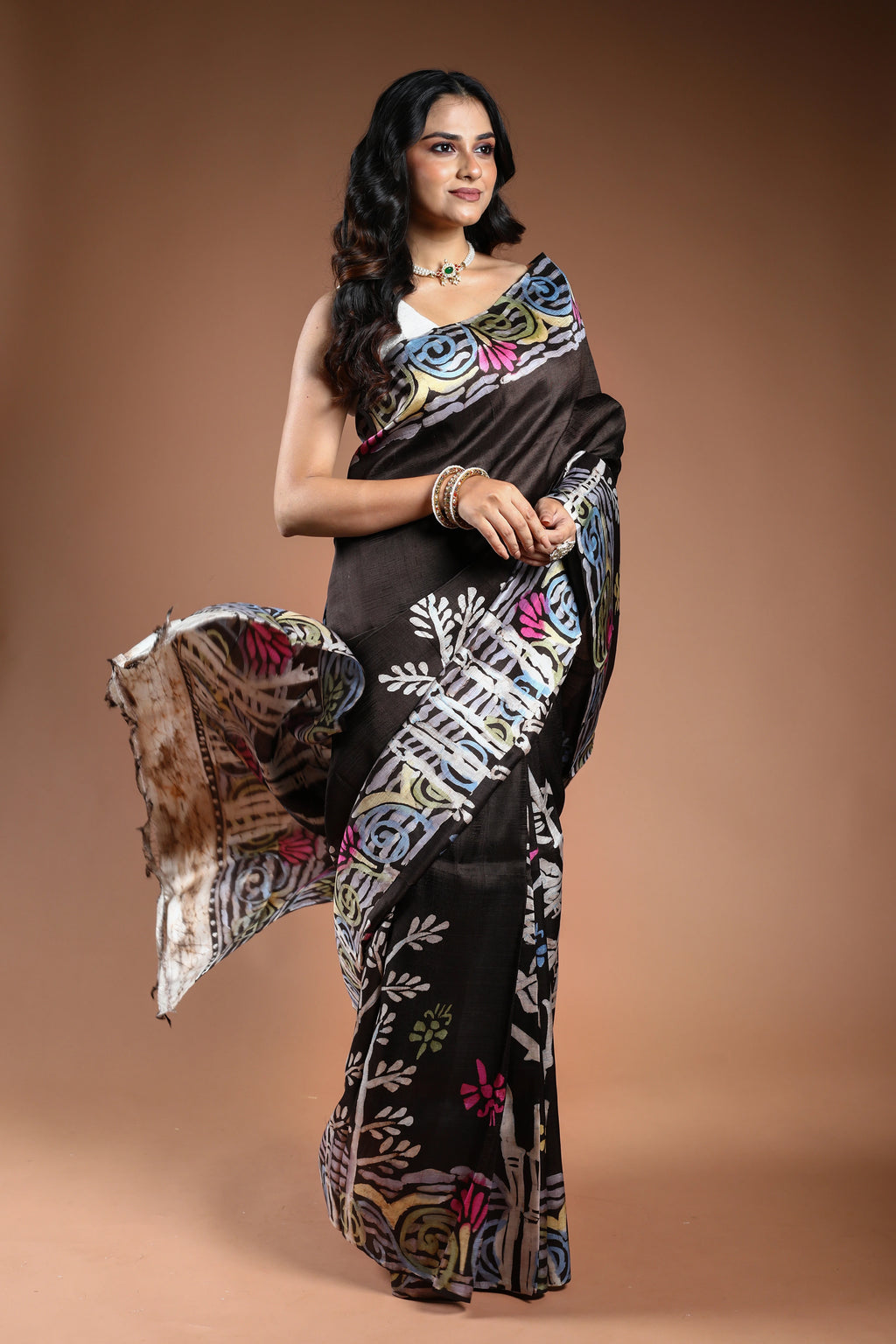 Dark Choclate Brown Pure Bishnupur Silk Saree with Blouse Piece
