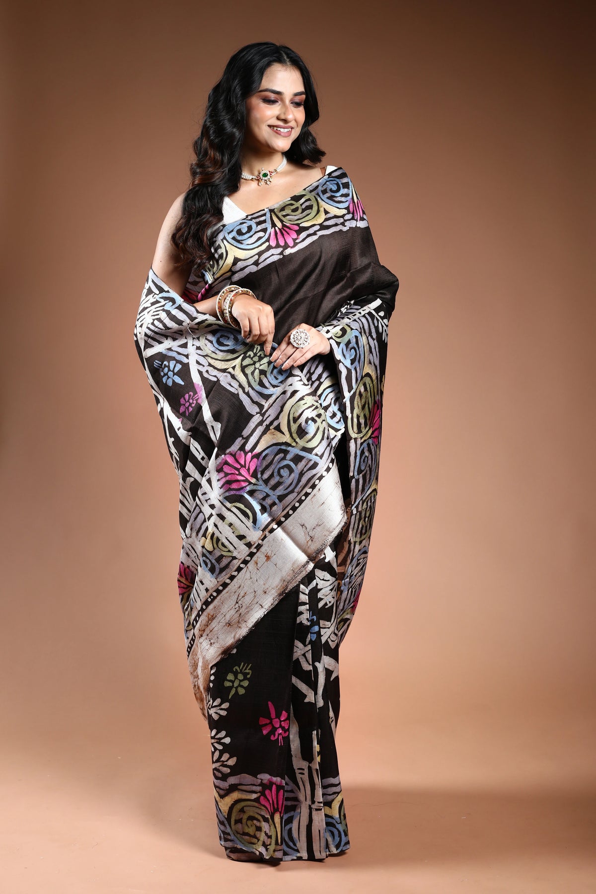 Dark Choclate Brown Pure Bishnupur Silk Saree with Blouse Piece